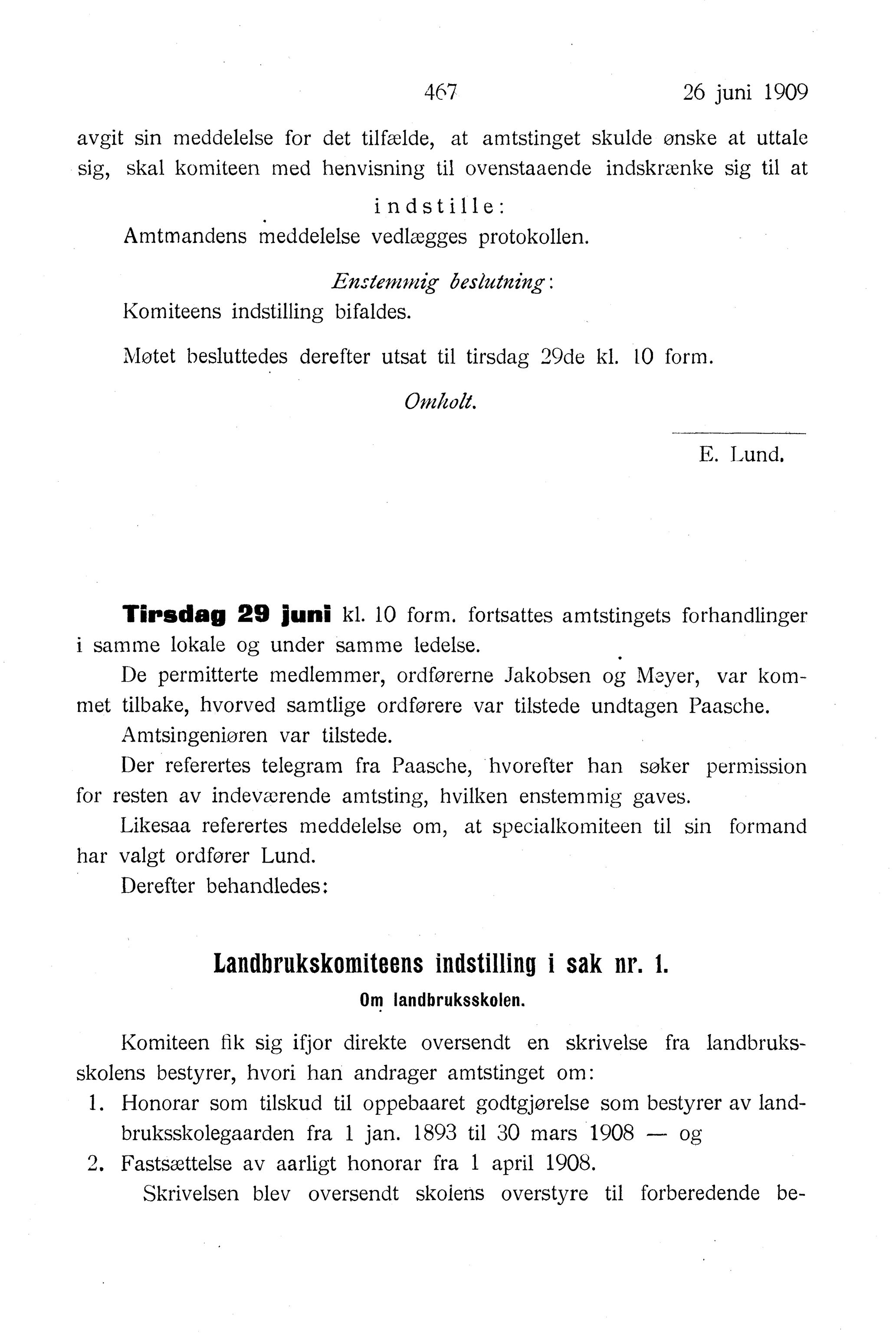 Nordland Fylkeskommune. Fylkestinget, AIN/NFK-17/176/A/Ac/L0032: Fylkestingsforhandlinger 1909, 1909, p. 467