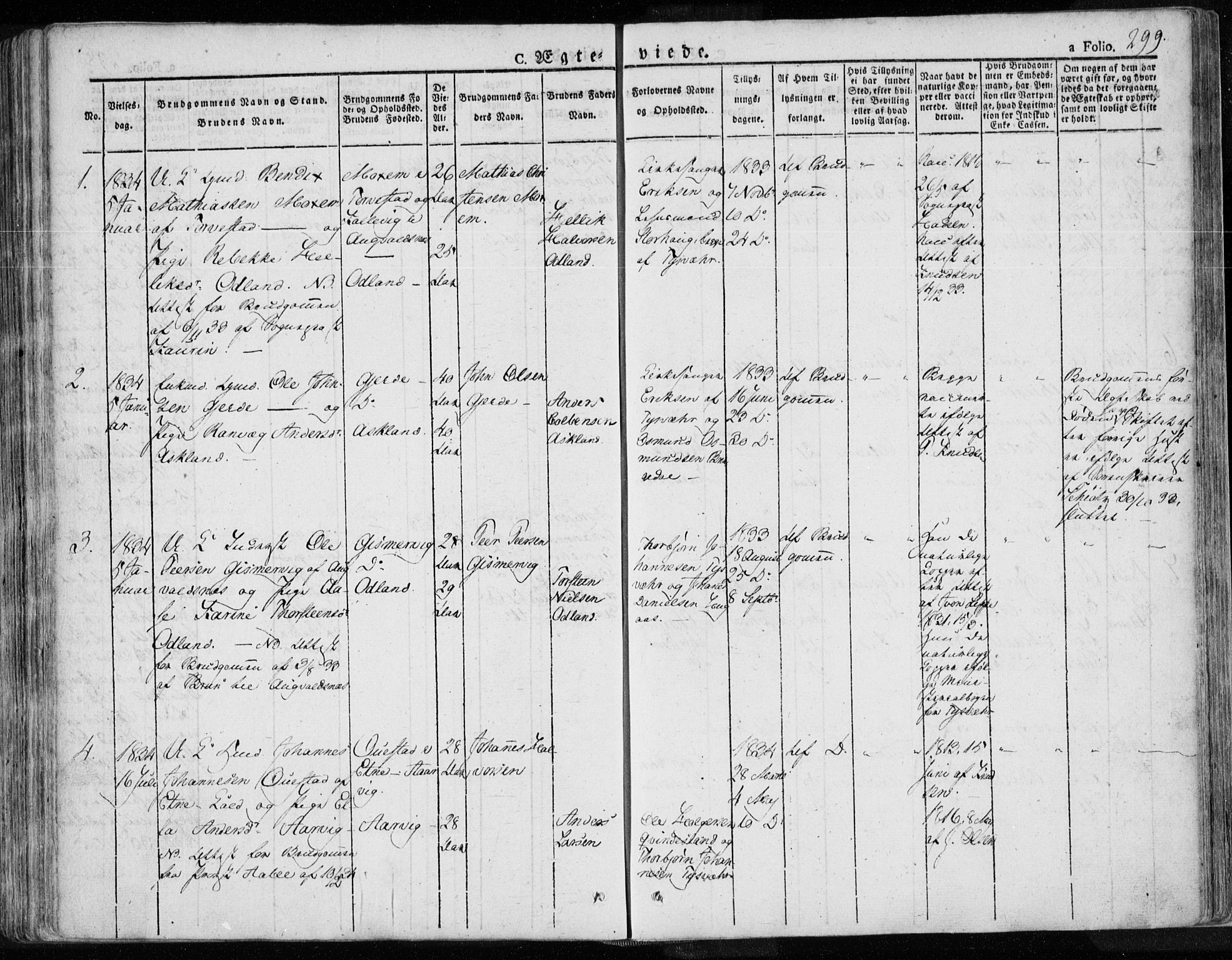 Tysvær sokneprestkontor, SAST/A -101864/H/Ha/Haa/L0001: Parish register (official) no. A 1.1, 1831-1856, p. 299
