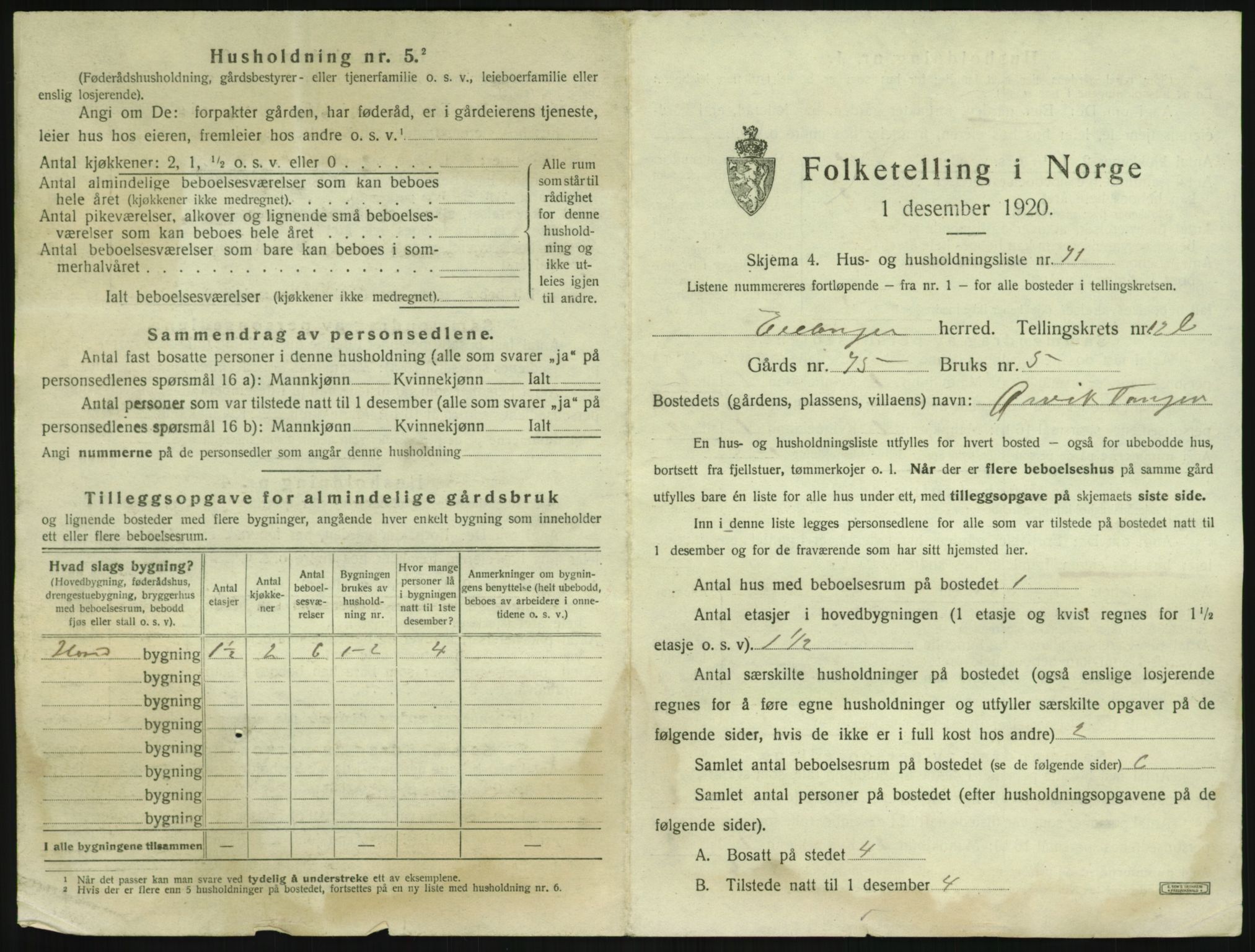SAKO, 1920 census for Eidanger, 1920, p. 1582