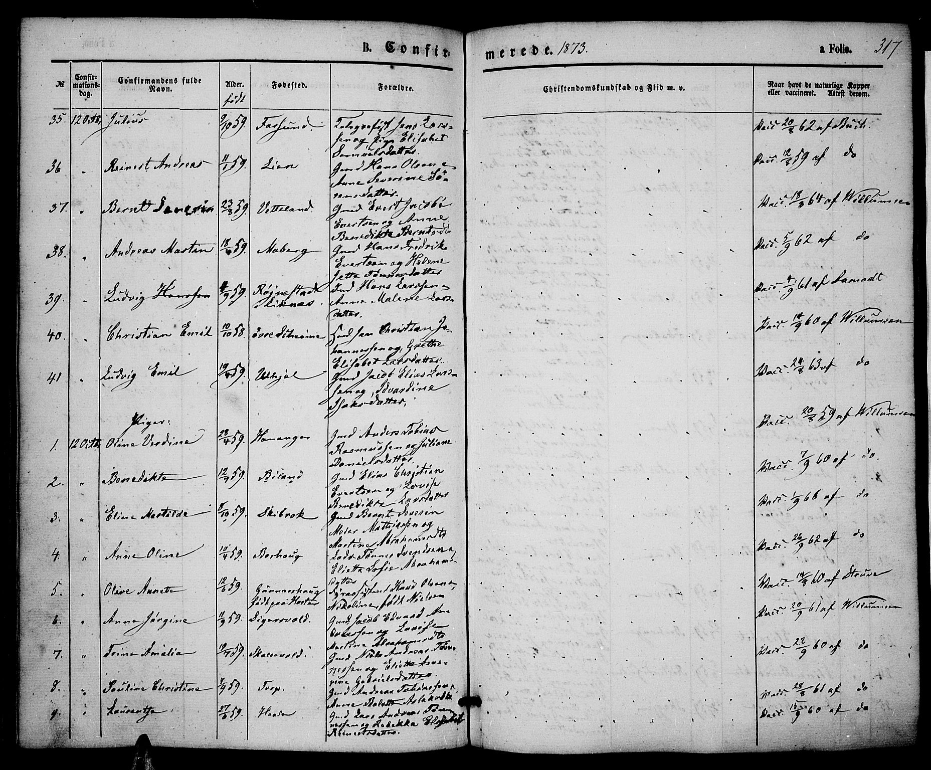 Lista sokneprestkontor, AV/SAK-1111-0027/F/Fb/L0003: Parish register (copy) no. B 3, 1862-1877, p. 317