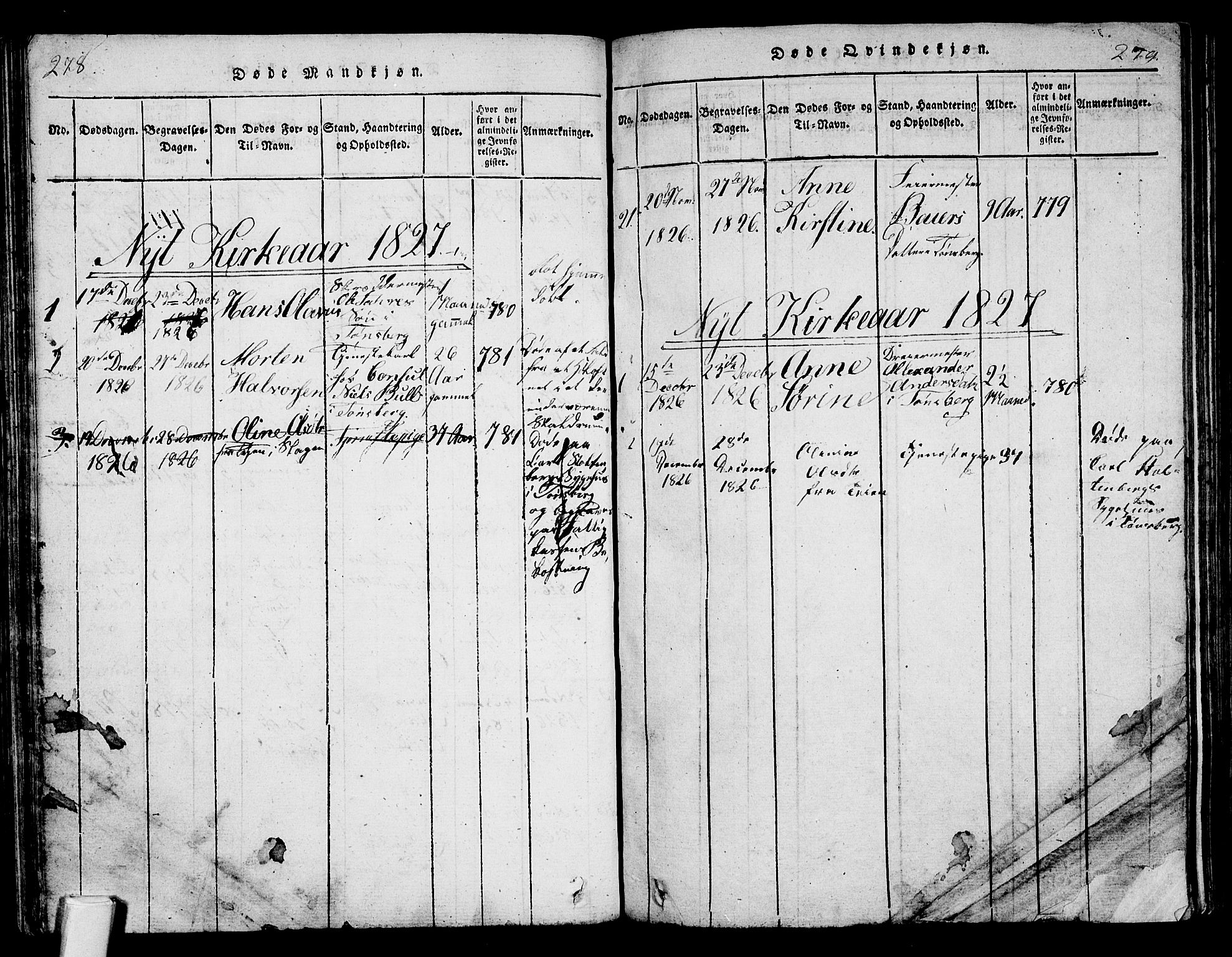 Tønsberg kirkebøker, AV/SAKO-A-330/F/Fa/L0004: Parish register (official) no. I 4, 1813-1826, p. 278-279