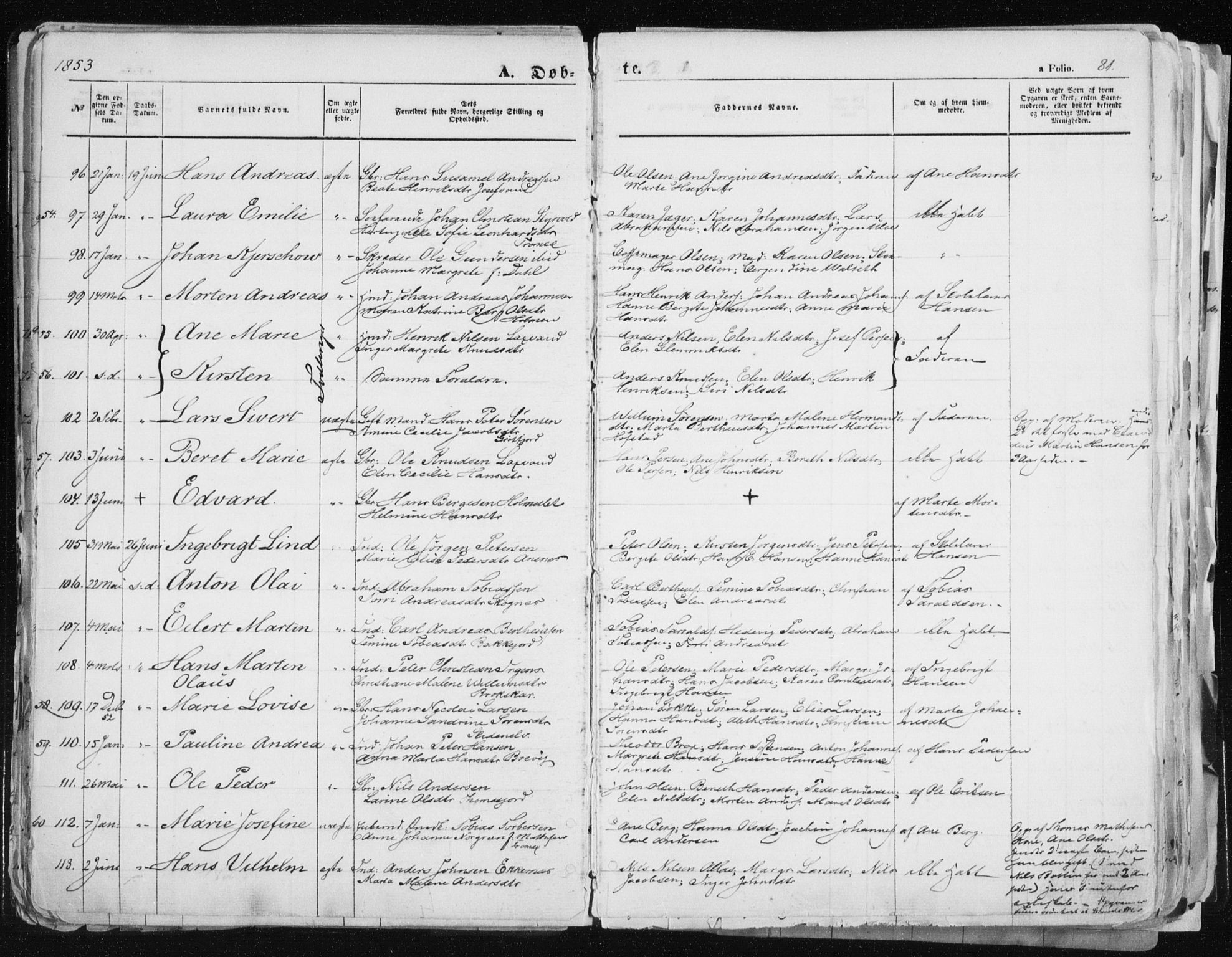 Tromsø sokneprestkontor/stiftsprosti/domprosti, SATØ/S-1343/G/Ga/L0010kirke: Parish register (official) no. 10, 1848-1855, p. 81