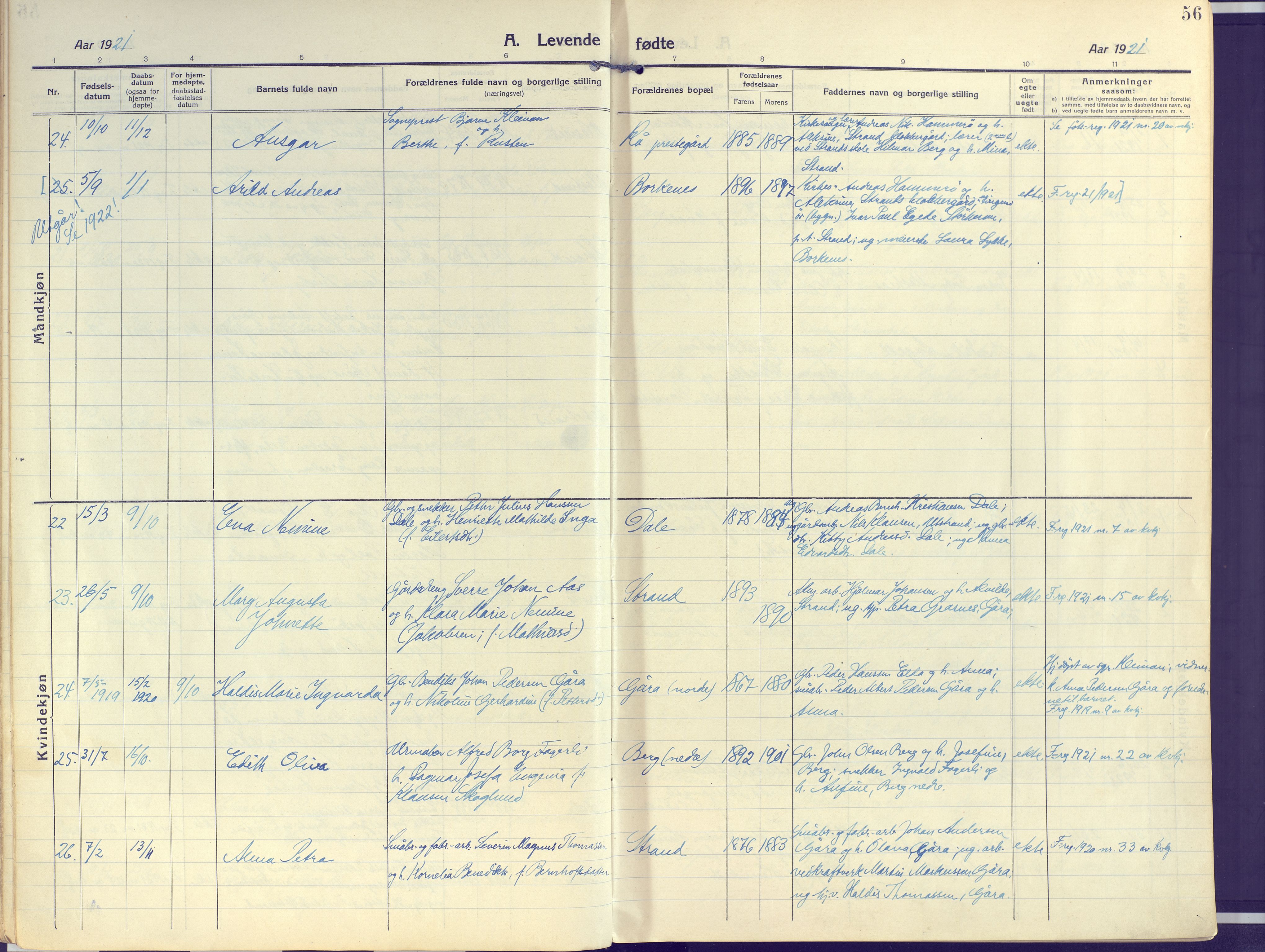 Kvæfjord sokneprestkontor, SATØ/S-1323/G/Ga/Gaa/L0007kirke: Parish register (official) no. 7, 1915-1931, p. 56