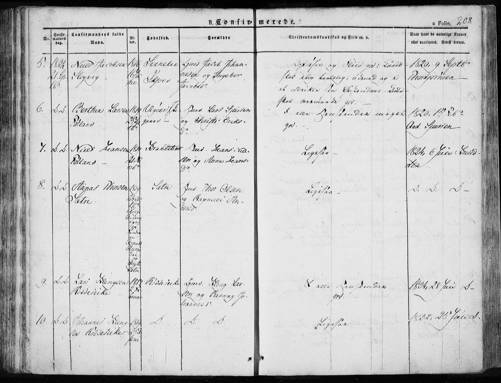 Tysvær sokneprestkontor, AV/SAST-A -101864/H/Ha/Haa/L0001: Parish register (official) no. A 1.1, 1831-1856, p. 208