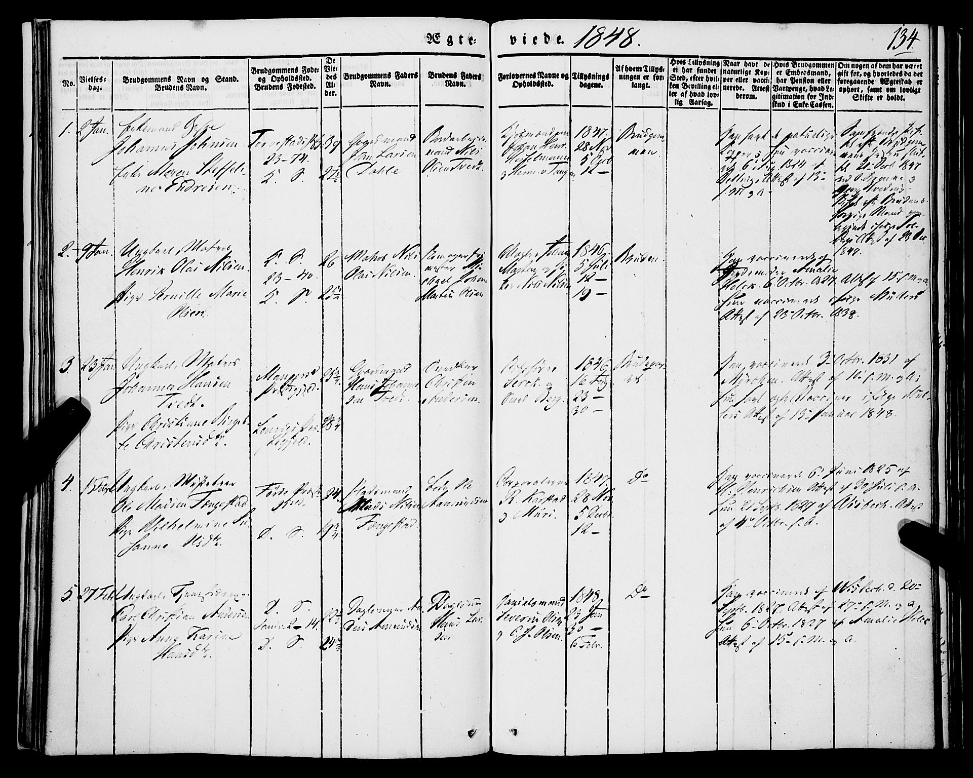 Korskirken sokneprestembete, SAB/A-76101/H/Haa/L0034: Parish register (official) no. D 1, 1832-1852, p. 134