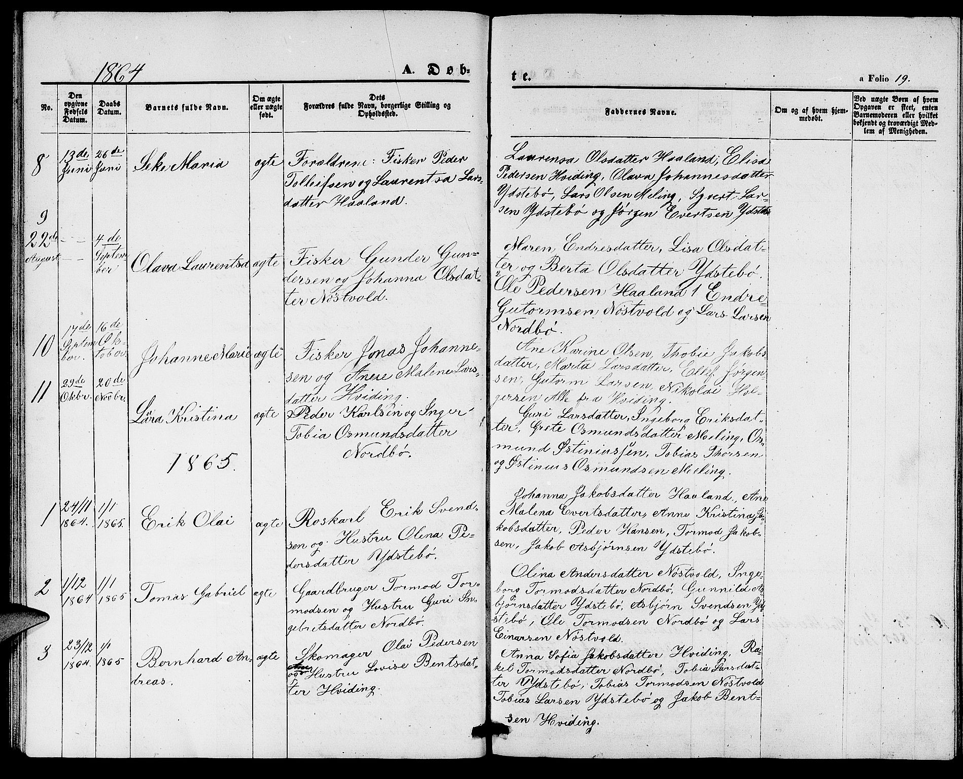 Rennesøy sokneprestkontor, SAST/A -101827/H/Ha/Hab/L0003: Parish register (copy) no. B 3, 1855-1888, p. 19