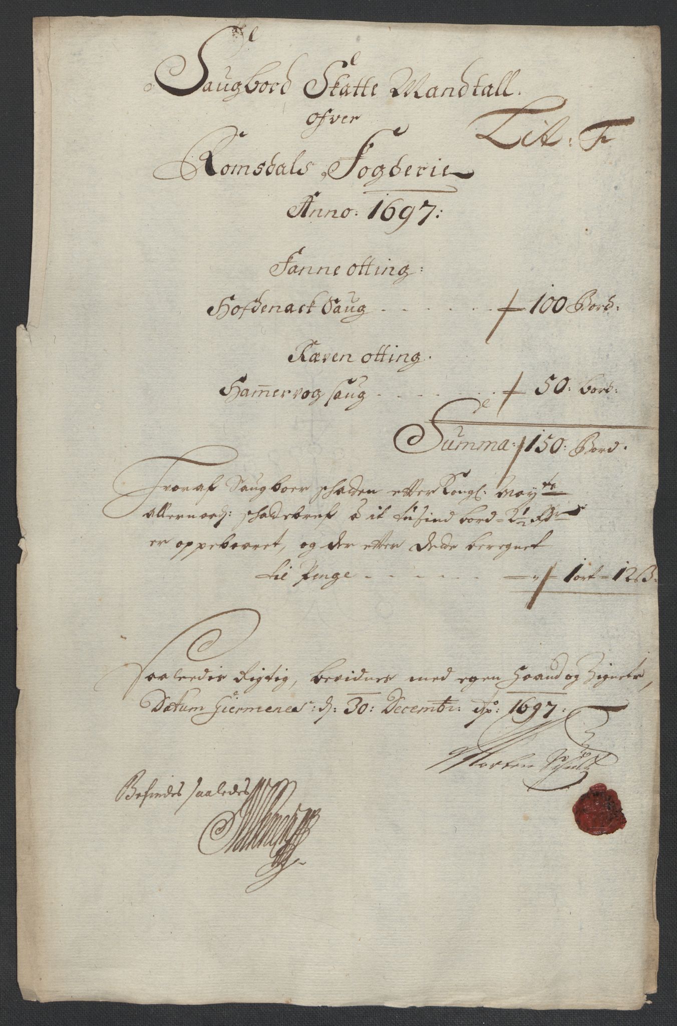 Rentekammeret inntil 1814, Reviderte regnskaper, Fogderegnskap, RA/EA-4092/R55/L3653: Fogderegnskap Romsdal, 1697-1698, p. 89