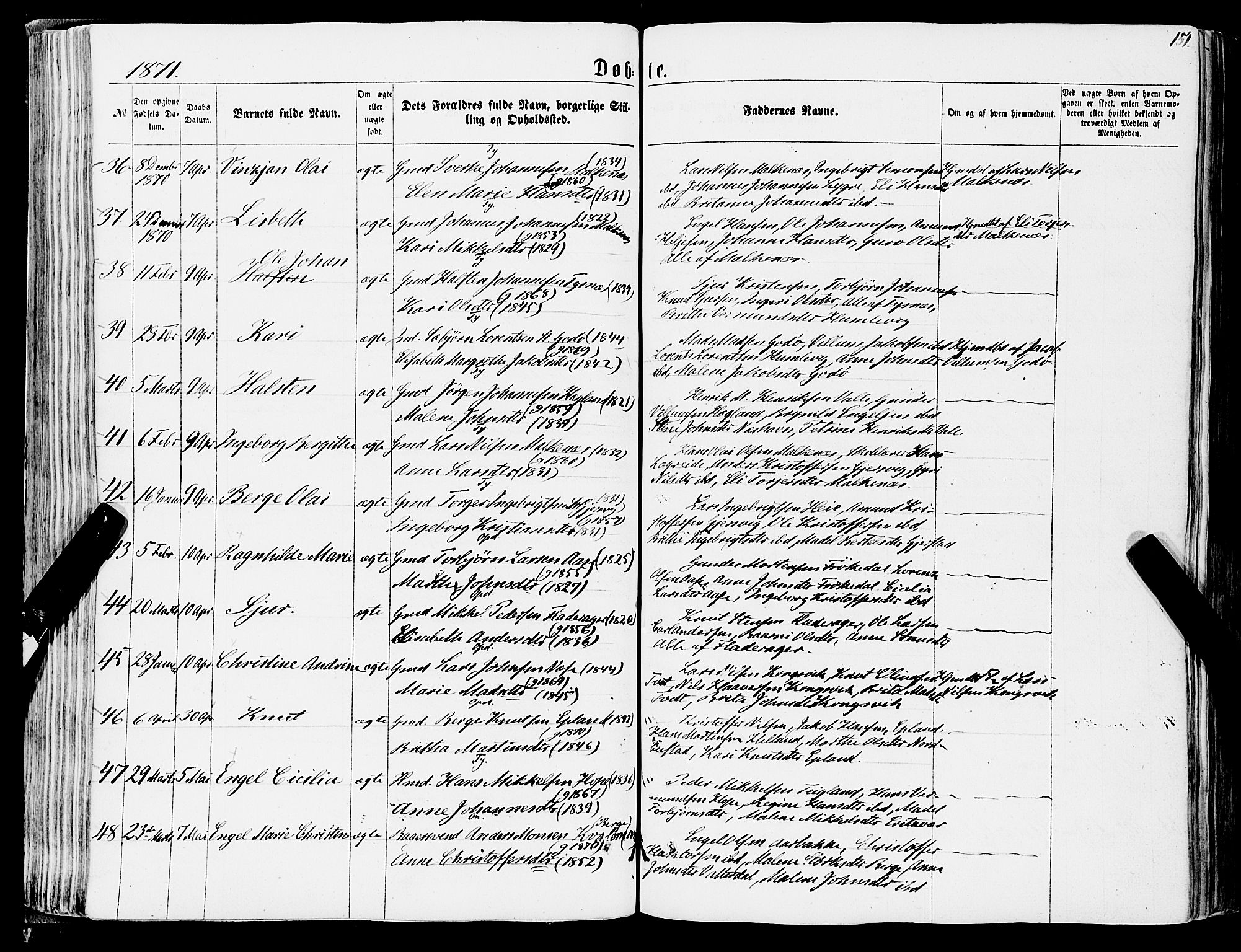 Tysnes sokneprestembete, SAB/A-78601/H/Haa: Parish register (official) no. A 11, 1860-1871, p. 151