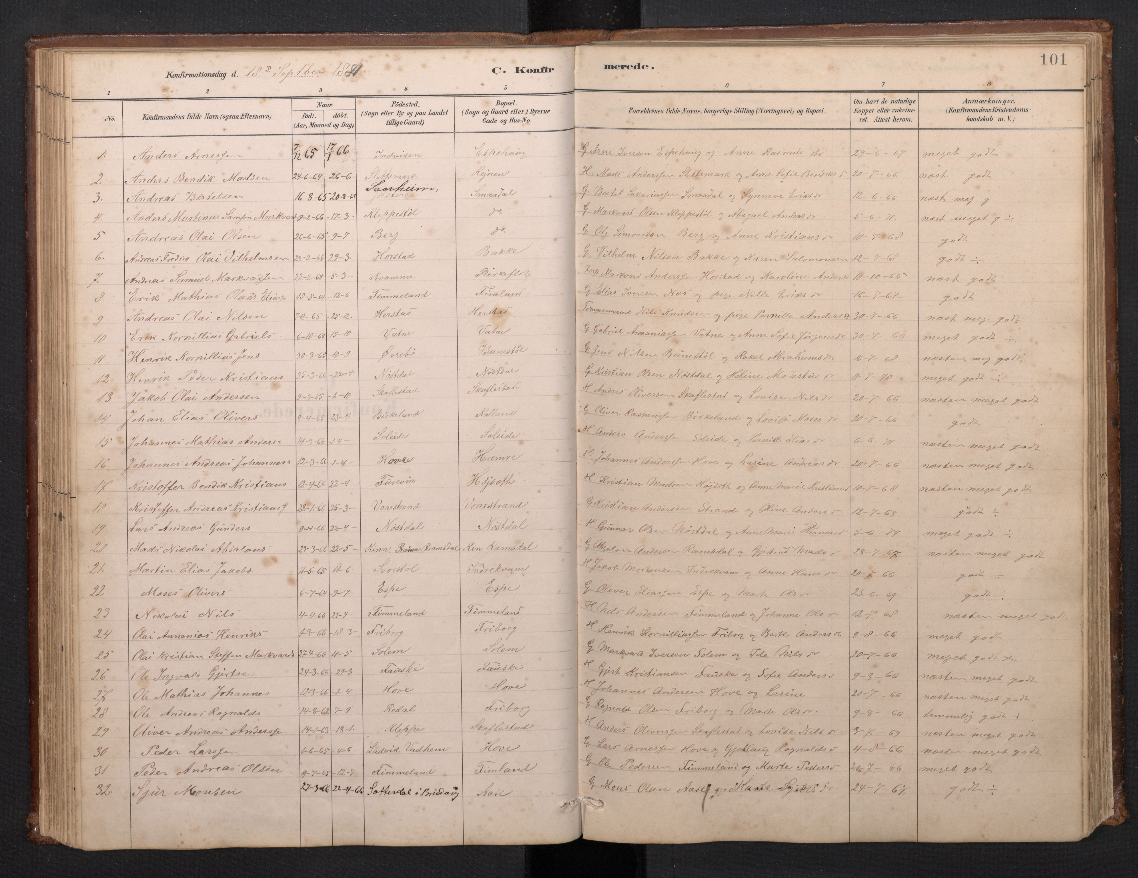 Førde sokneprestembete, SAB/A-79901/H/Hab/Habd/L0003: Parish register (copy) no. D 3, 1881-1897, p. 100b-101a