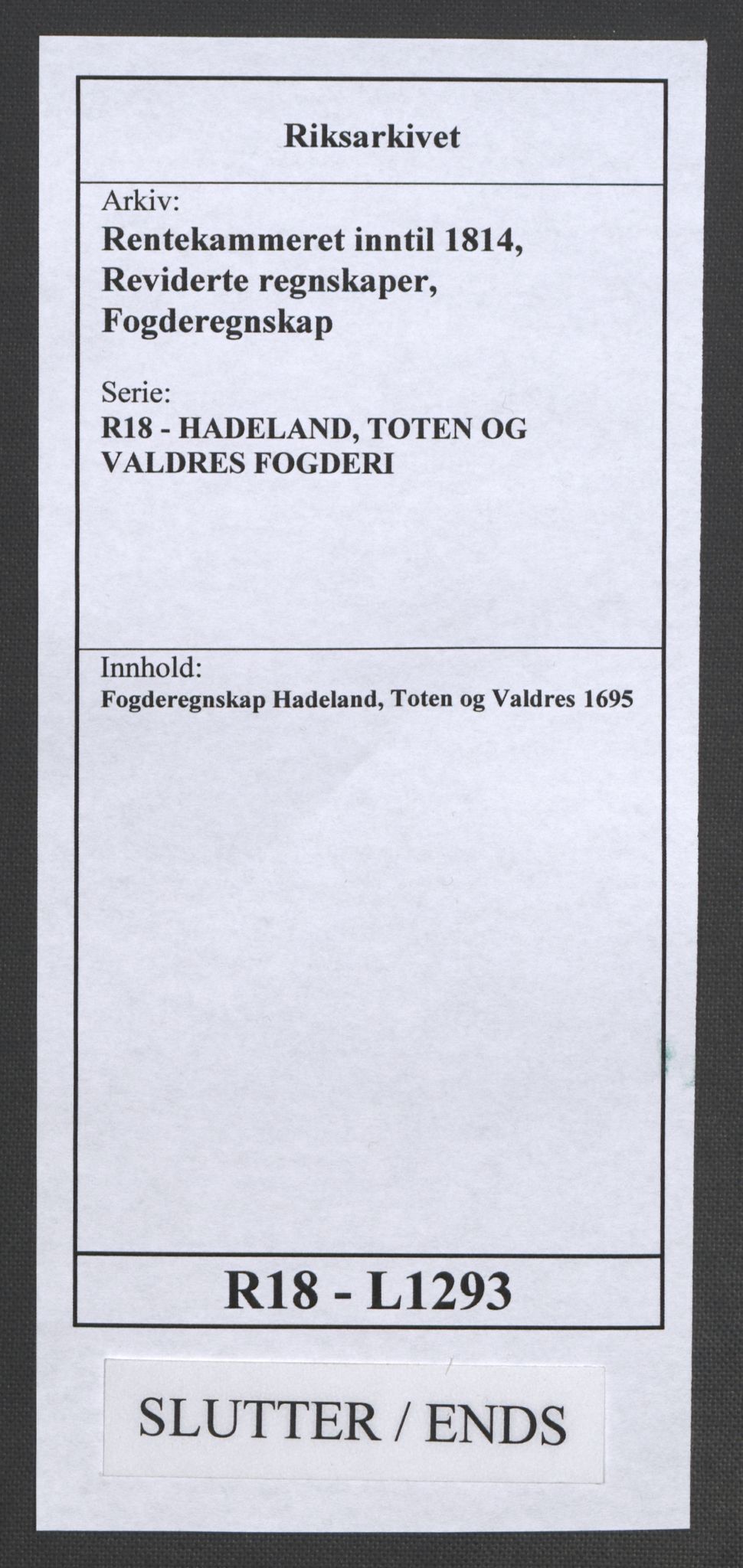 Rentekammeret inntil 1814, Reviderte regnskaper, Fogderegnskap, AV/RA-EA-4092/R18/L1293: Fogderegnskap Hadeland, Toten og Valdres, 1695, p. 203