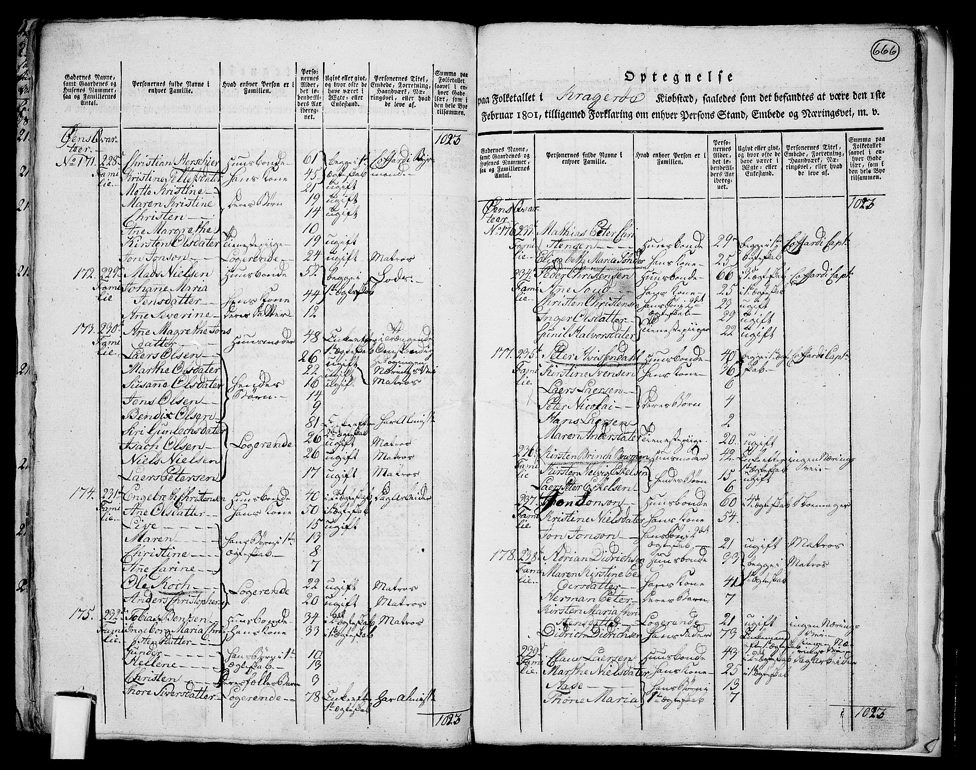 RA, 1801 census for 0801P Kragerø, 1801, p. 665b-666a