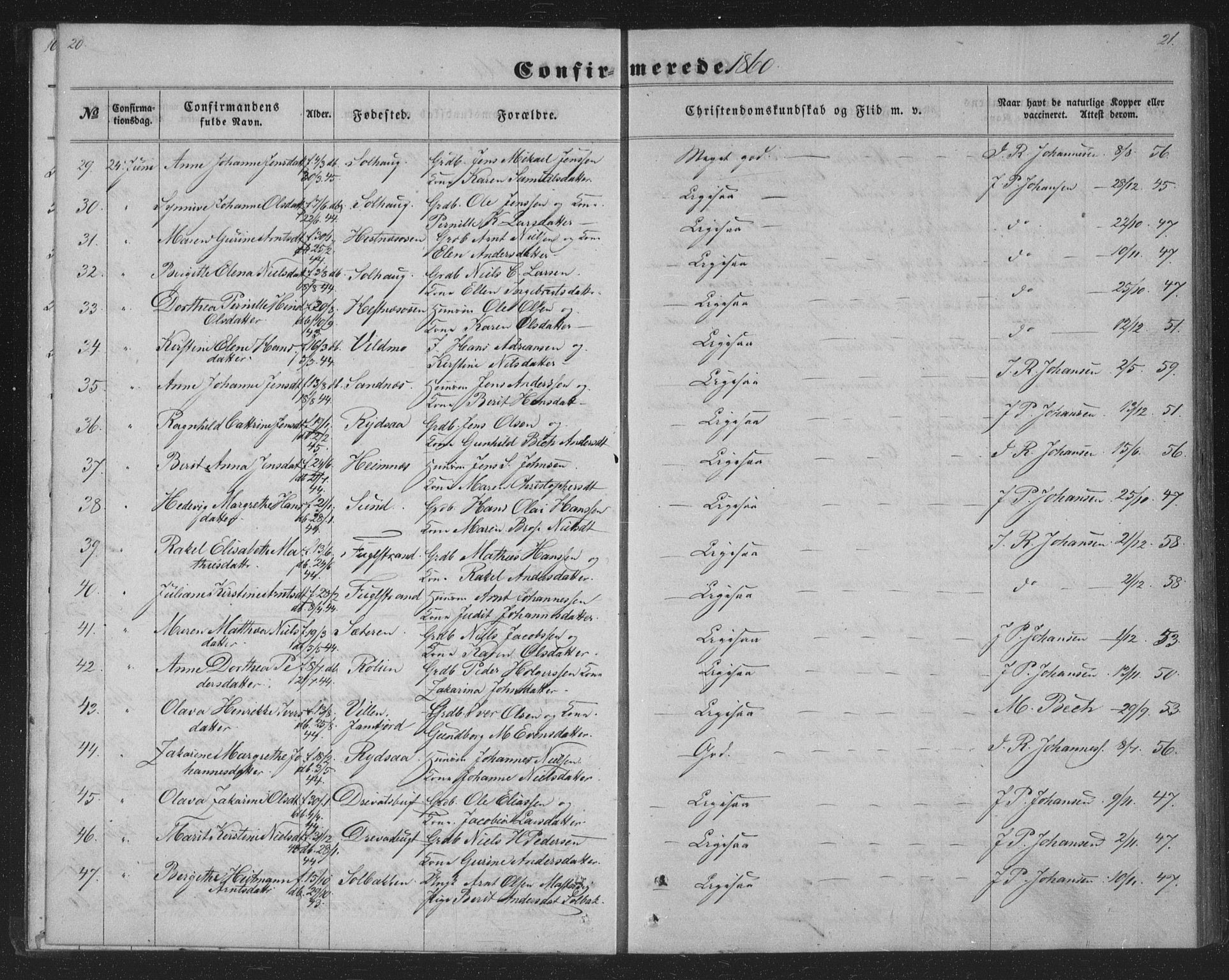 Ministerialprotokoller, klokkerbøker og fødselsregistre - Nordland, AV/SAT-A-1459/825/L0366: Parish register (copy) no. 825C03, 1858-1884, p. 20-21