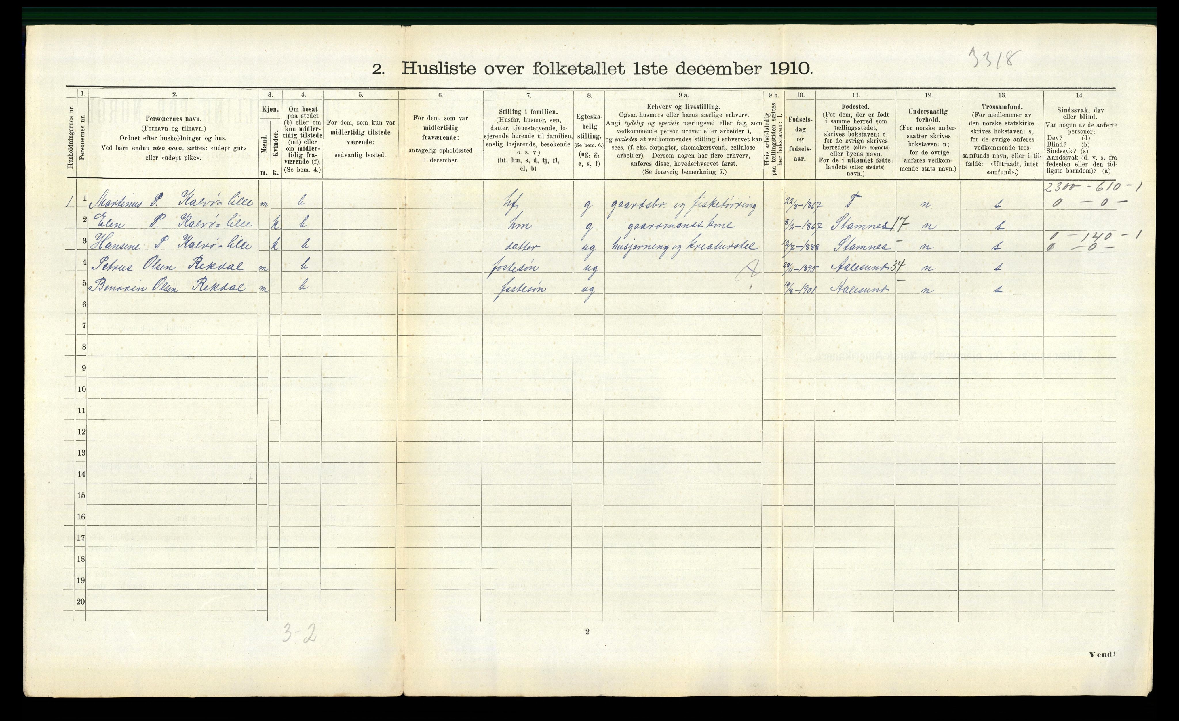 RA, 1910 census for Borgund, 1910, p. 1576