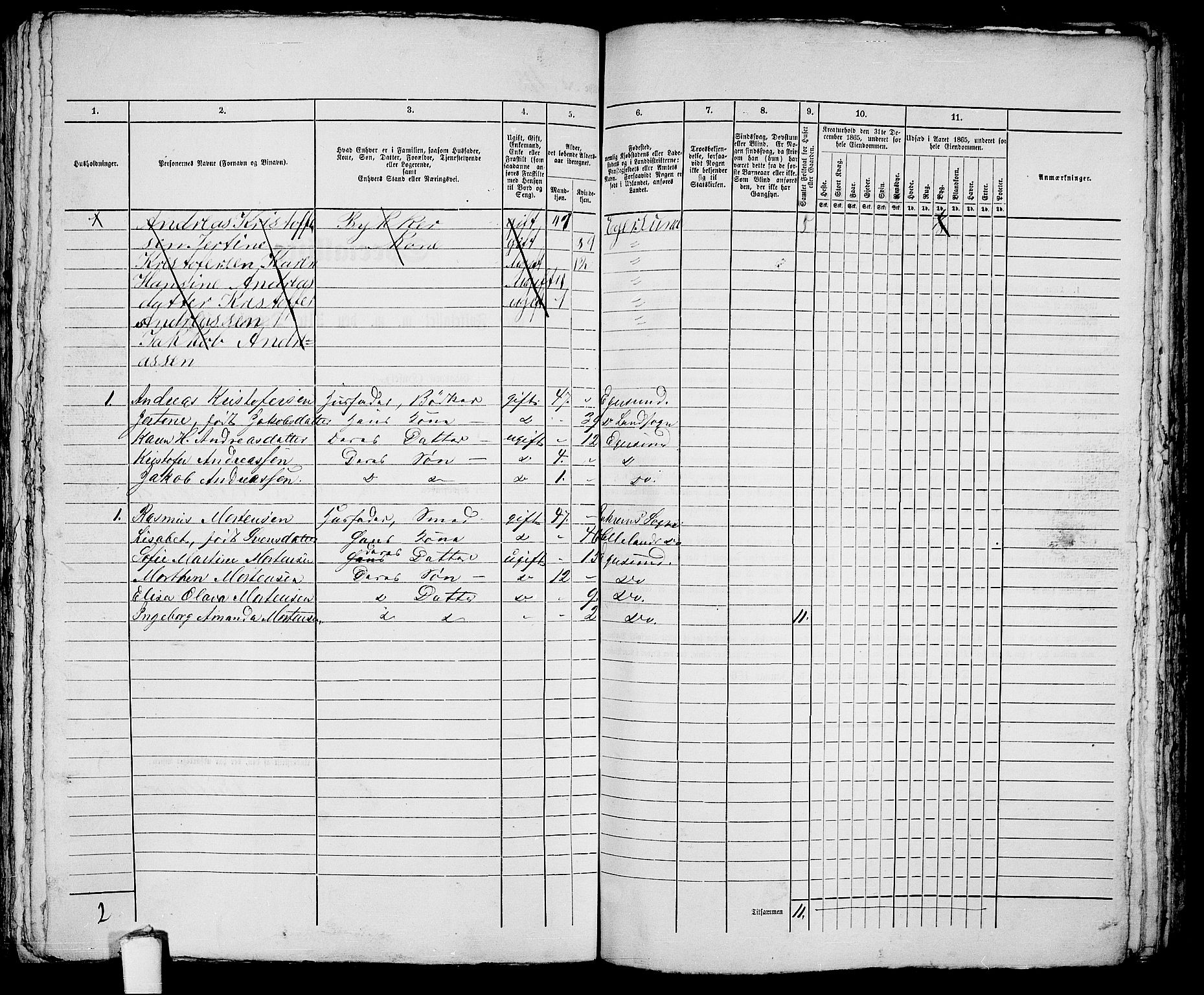 RA, 1865 census for Eigersund parish, Egersund town, 1865, p. 397