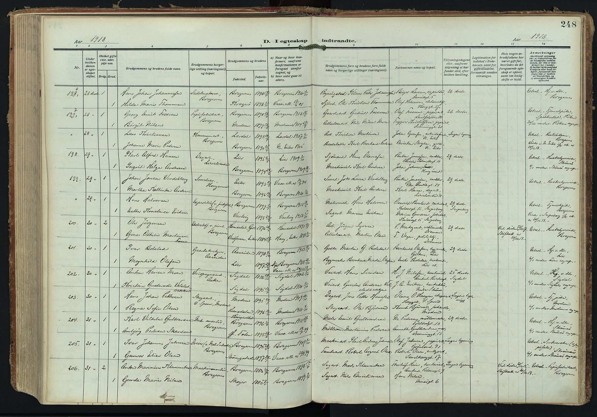 Bragernes kirkebøker, AV/SAKO-A-6/F/Fc/L0008: Parish register (official) no. III 8, 1909-1921, p. 248