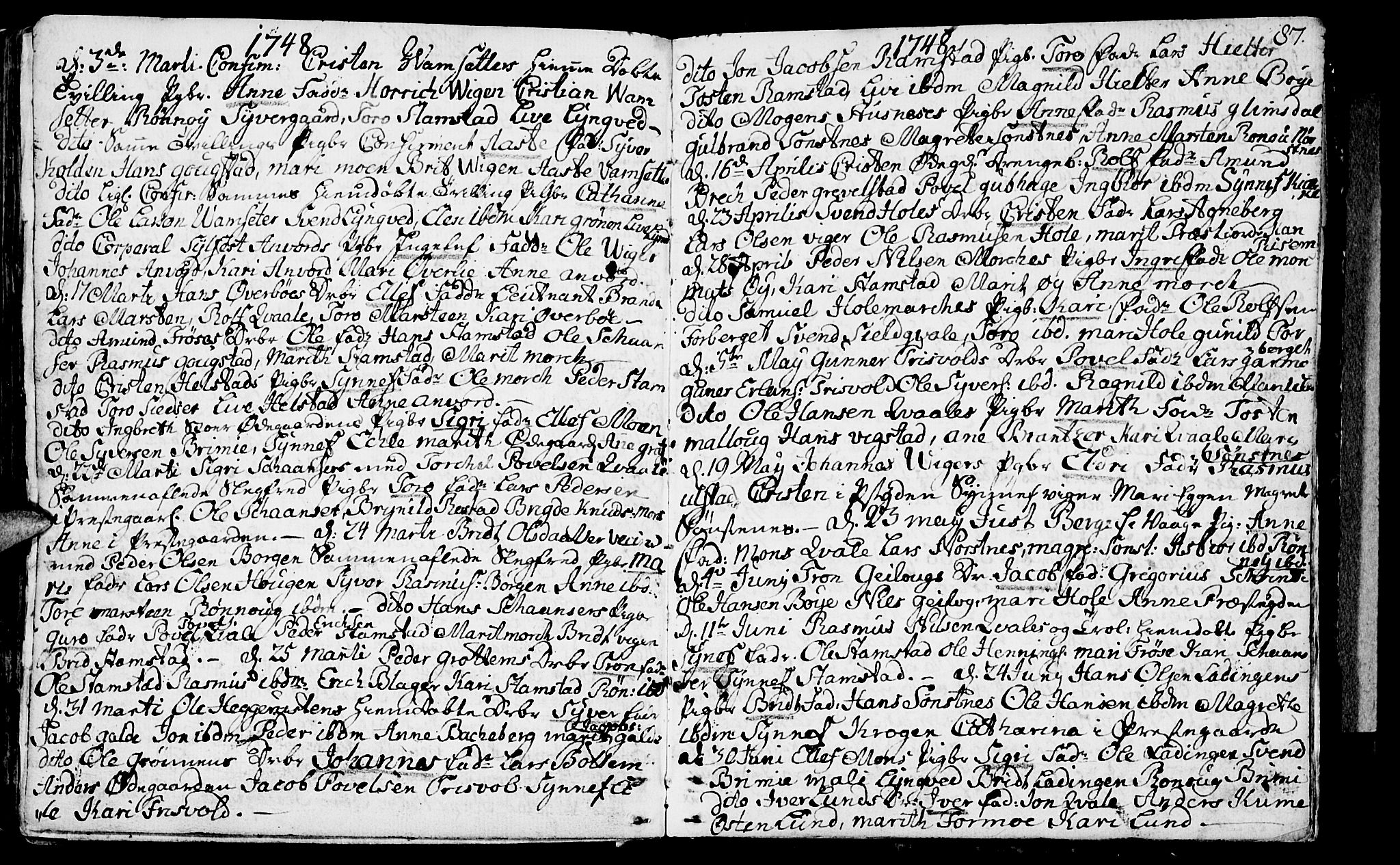 Lom prestekontor, SAH/PREST-070/K/L0001: Parish register (official) no. 1, 1733-1748, p. 87