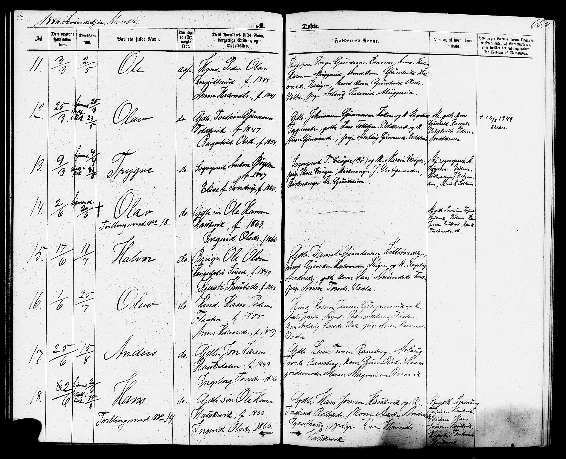 Sauherad kirkebøker, AV/SAKO-A-298/F/Fa/L0008: Parish register (official) no. I 8, 1873-1886, p. 66