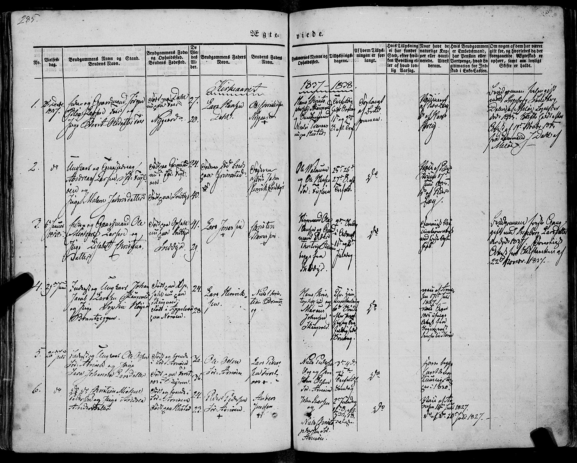 Ministerialprotokoller, klokkerbøker og fødselsregistre - Nordland, AV/SAT-A-1459/805/L0097: Parish register (official) no. 805A04, 1837-1861, p. 285