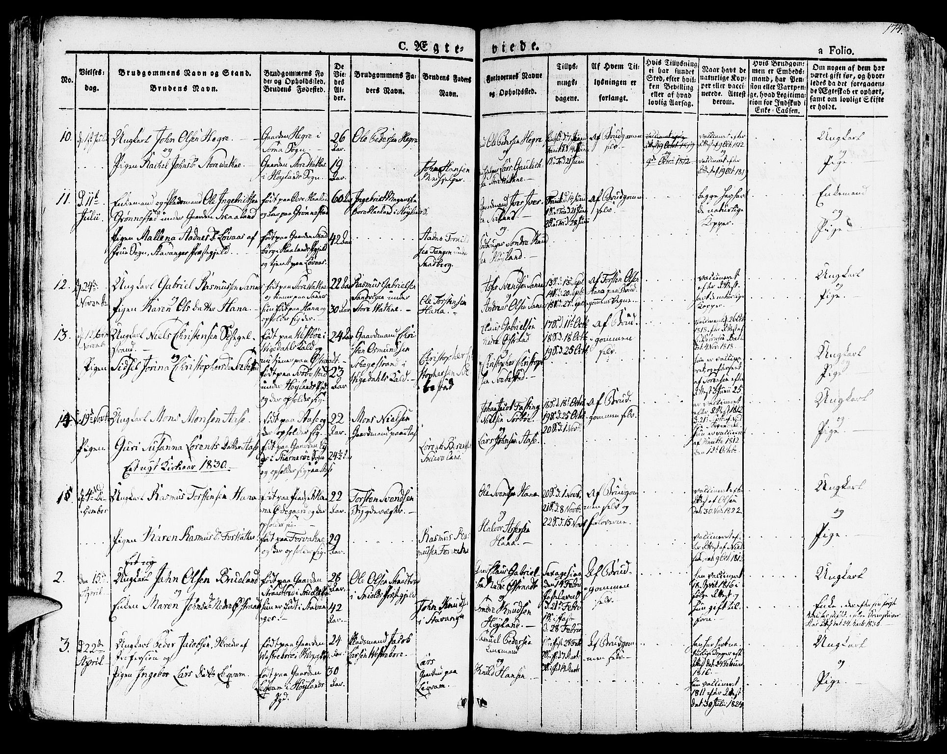 Høyland sokneprestkontor, SAST/A-101799/001/30BA/L0007: Parish register (official) no. A 7 /1, 1825-1841, p. 174