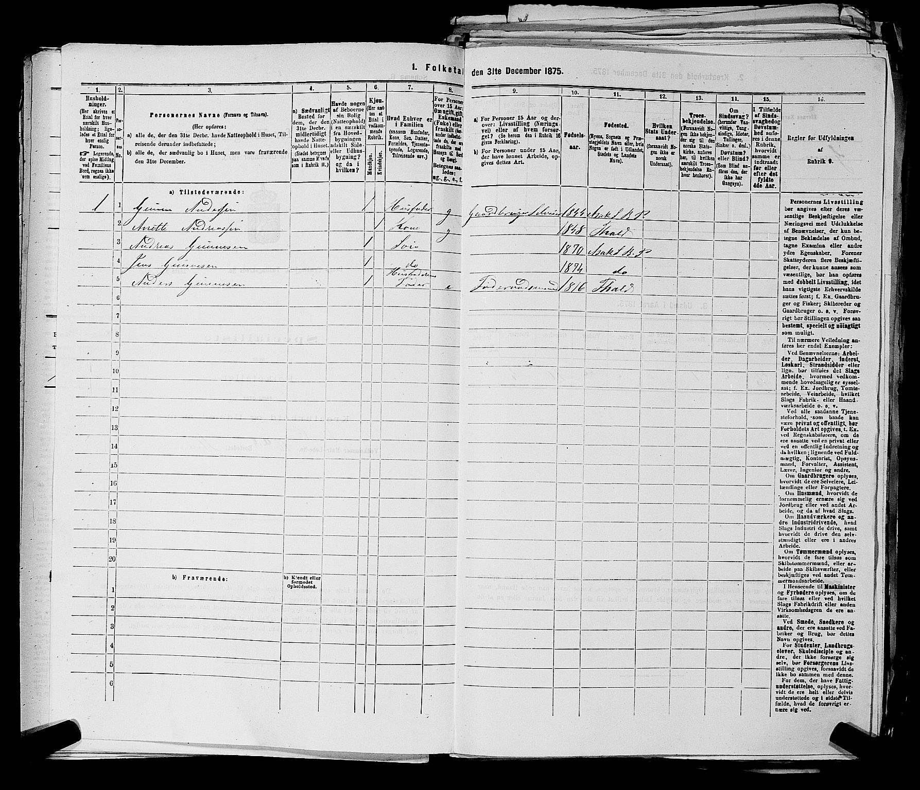 RA, 1875 census for 0116P Berg, 1875, p. 495