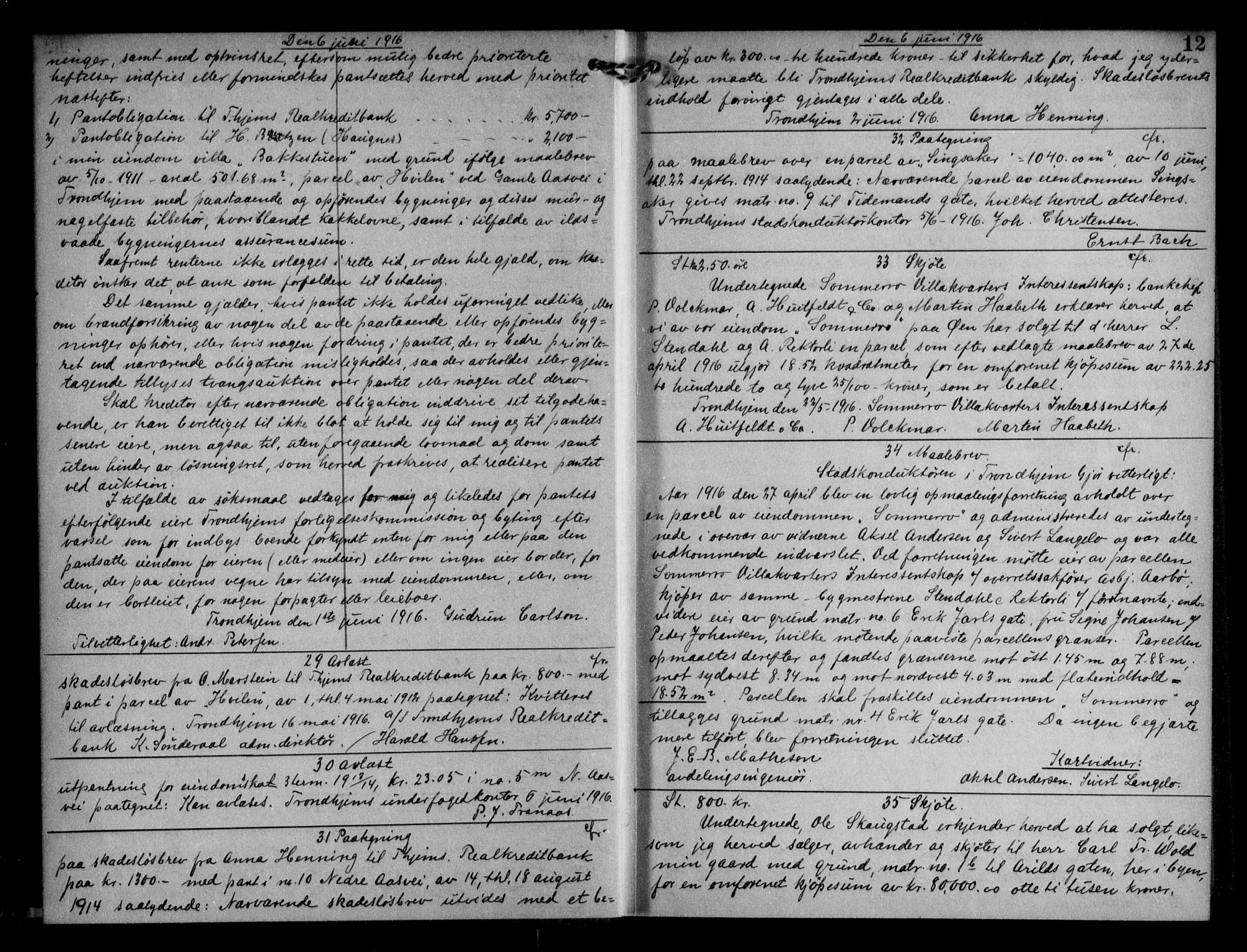 Trondheim byfogd, AV/SAT-A-0003/1/2/2C/L0057: Mortgage book no. 56, 1916-1917, p. 12