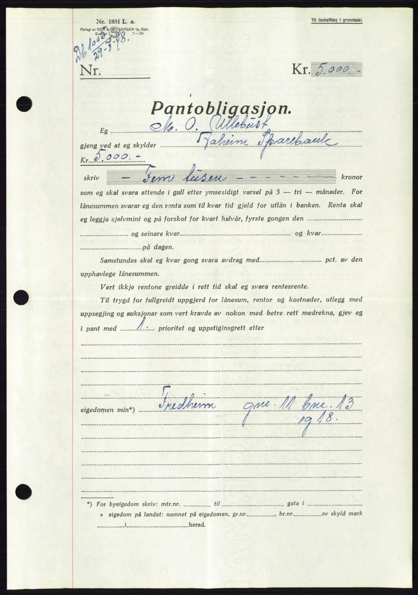 Søre Sunnmøre sorenskriveri, AV/SAT-A-4122/1/2/2C/L0116: Mortgage book no. 4B, 1948-1949, Diary no: : 1005/1948