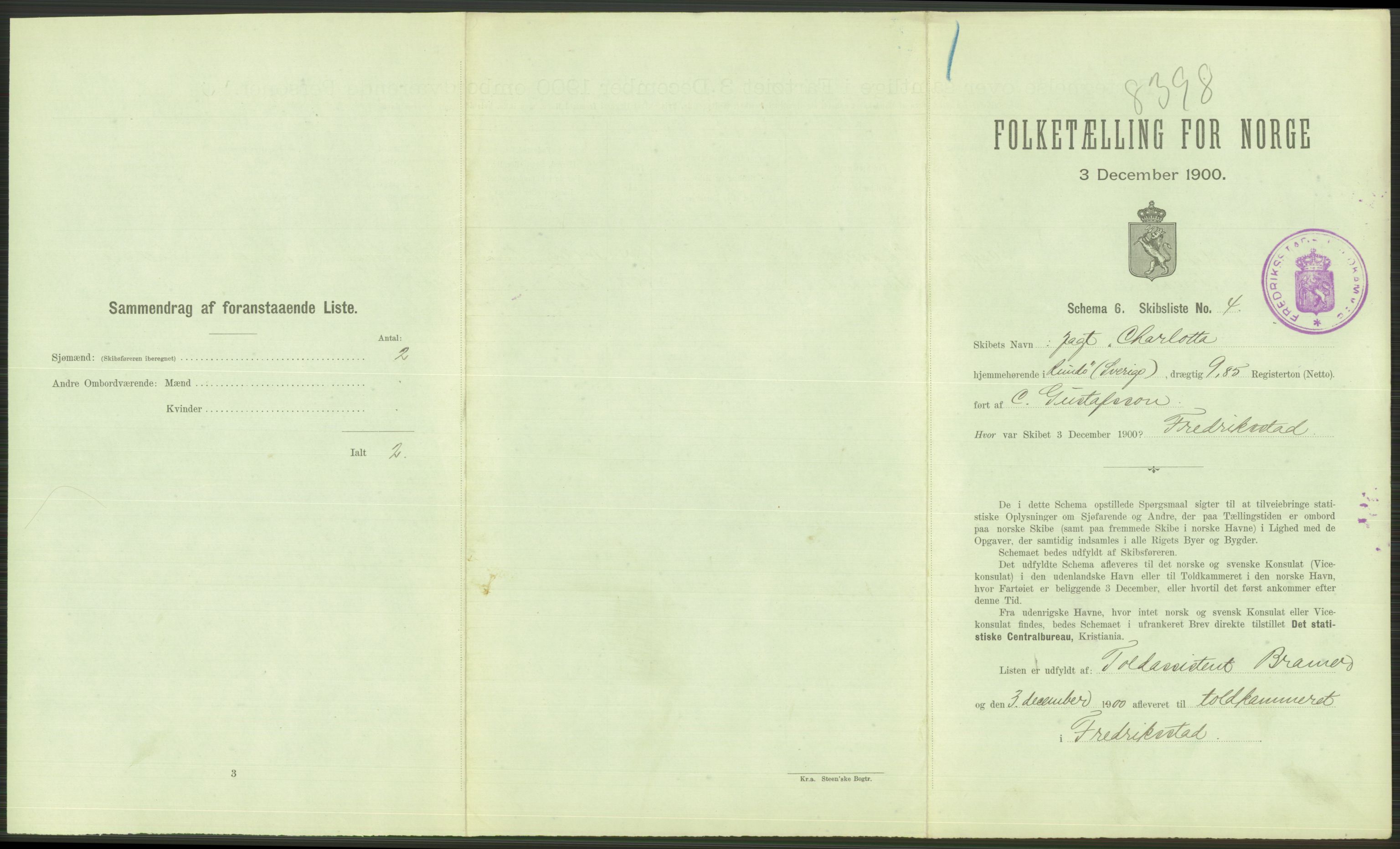 RA, 1900 Census - ship lists from ships in Norwegian harbours, harbours abroad and at sea, 1900, p. 43