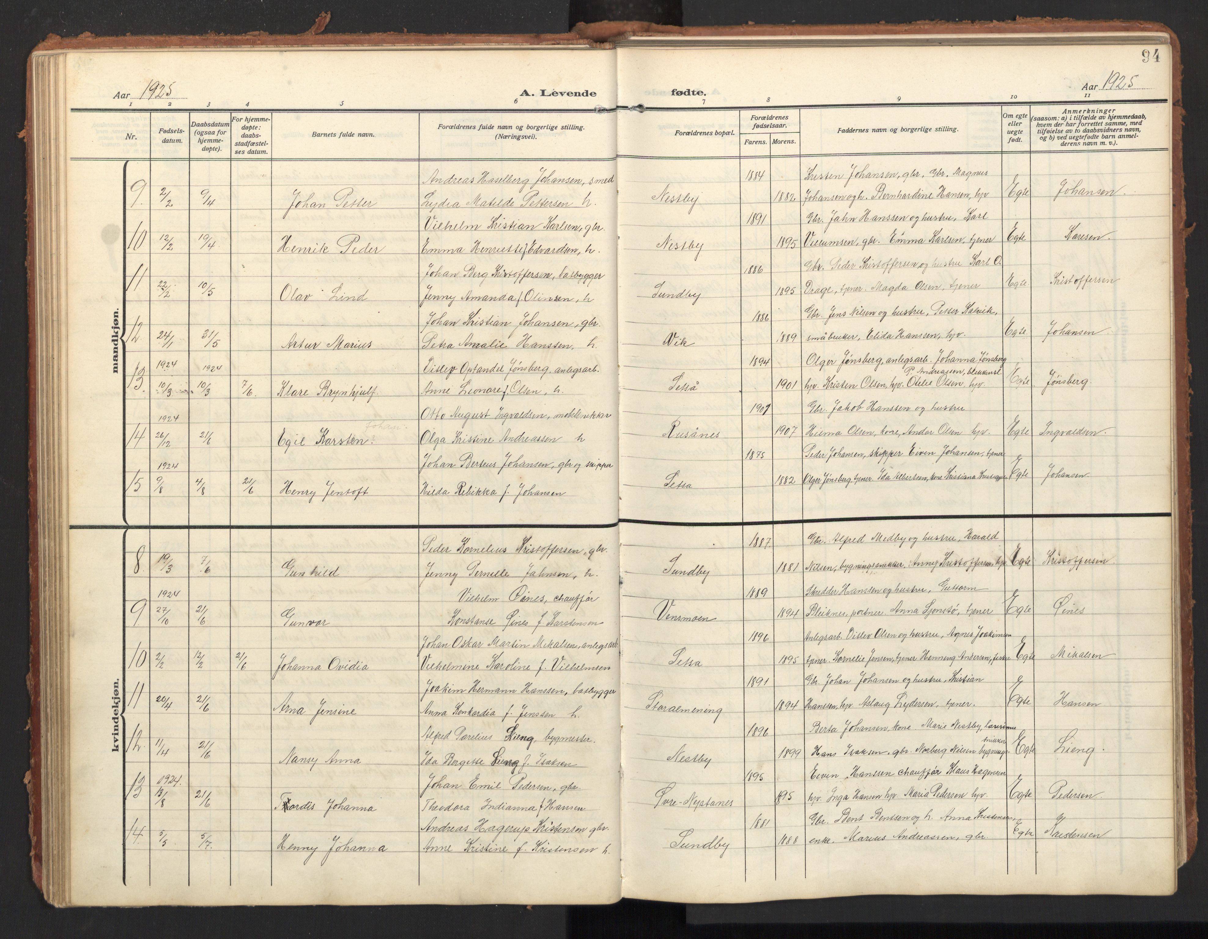 Ministerialprotokoller, klokkerbøker og fødselsregistre - Nordland, AV/SAT-A-1459/847/L0683: Parish register (copy) no. 847C11, 1908-1929, p. 94