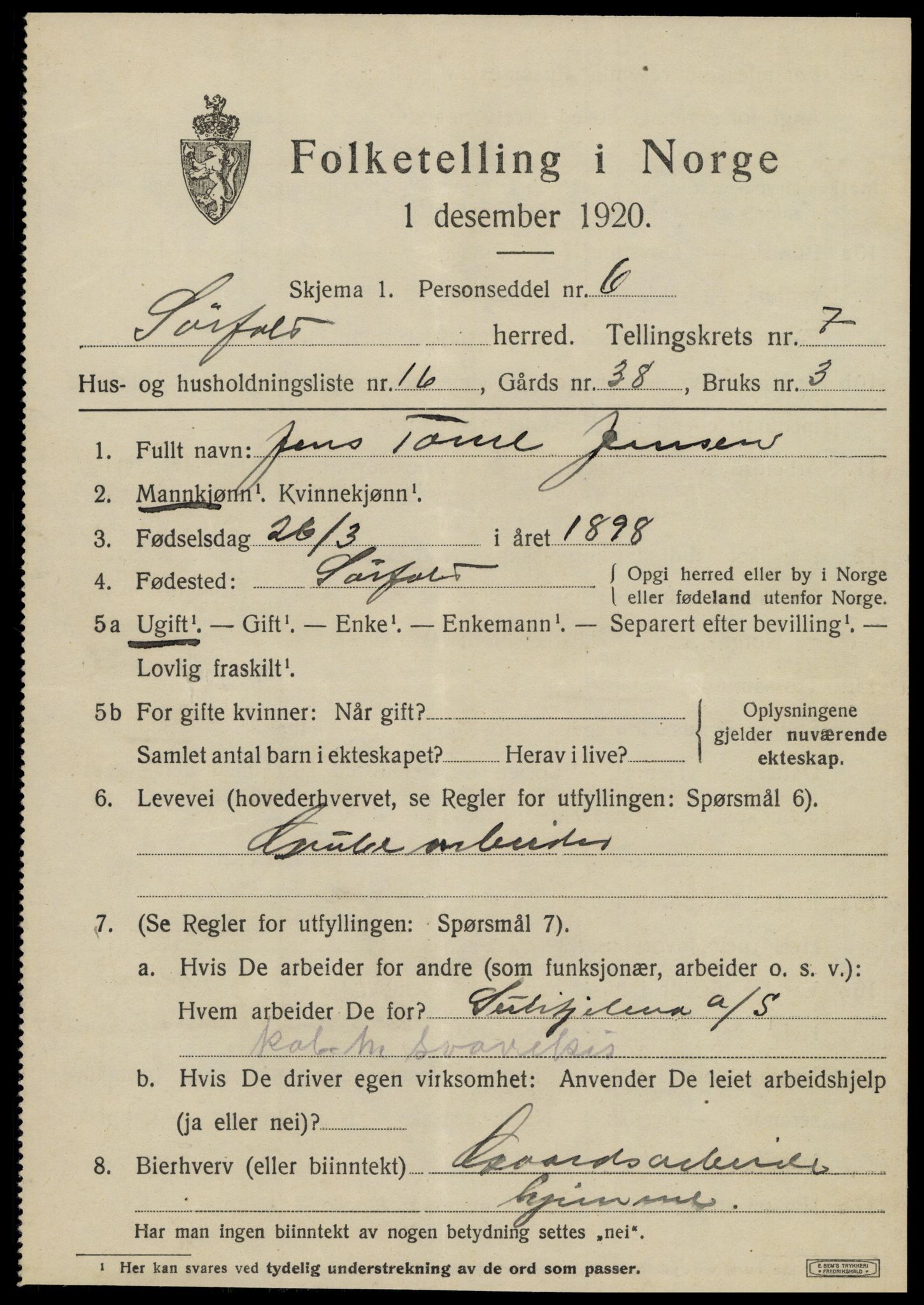 SAT, 1920 census for Sørfold, 1920, p. 4091