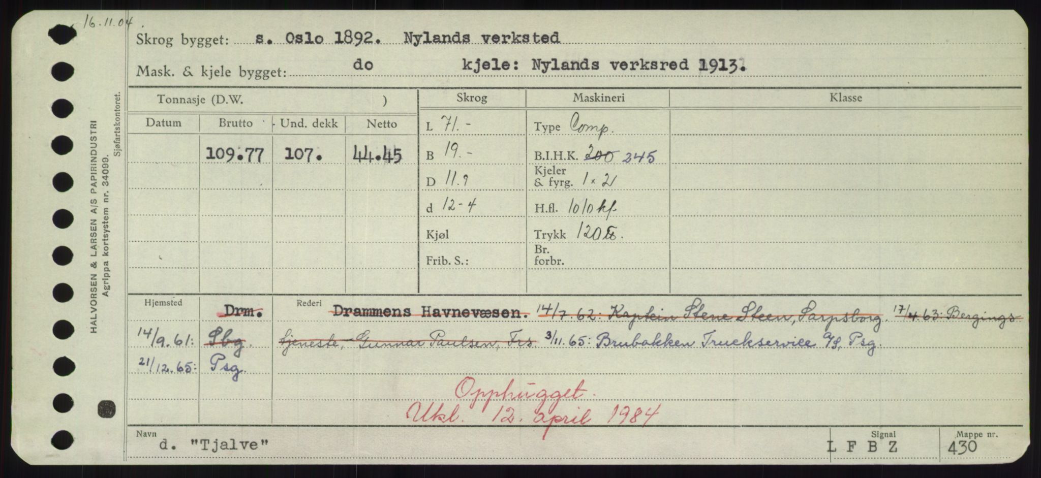 Sjøfartsdirektoratet med forløpere, Skipsmålingen, RA/S-1627/H/Hd/L0039: Fartøy, Ti-Tø, p. 93