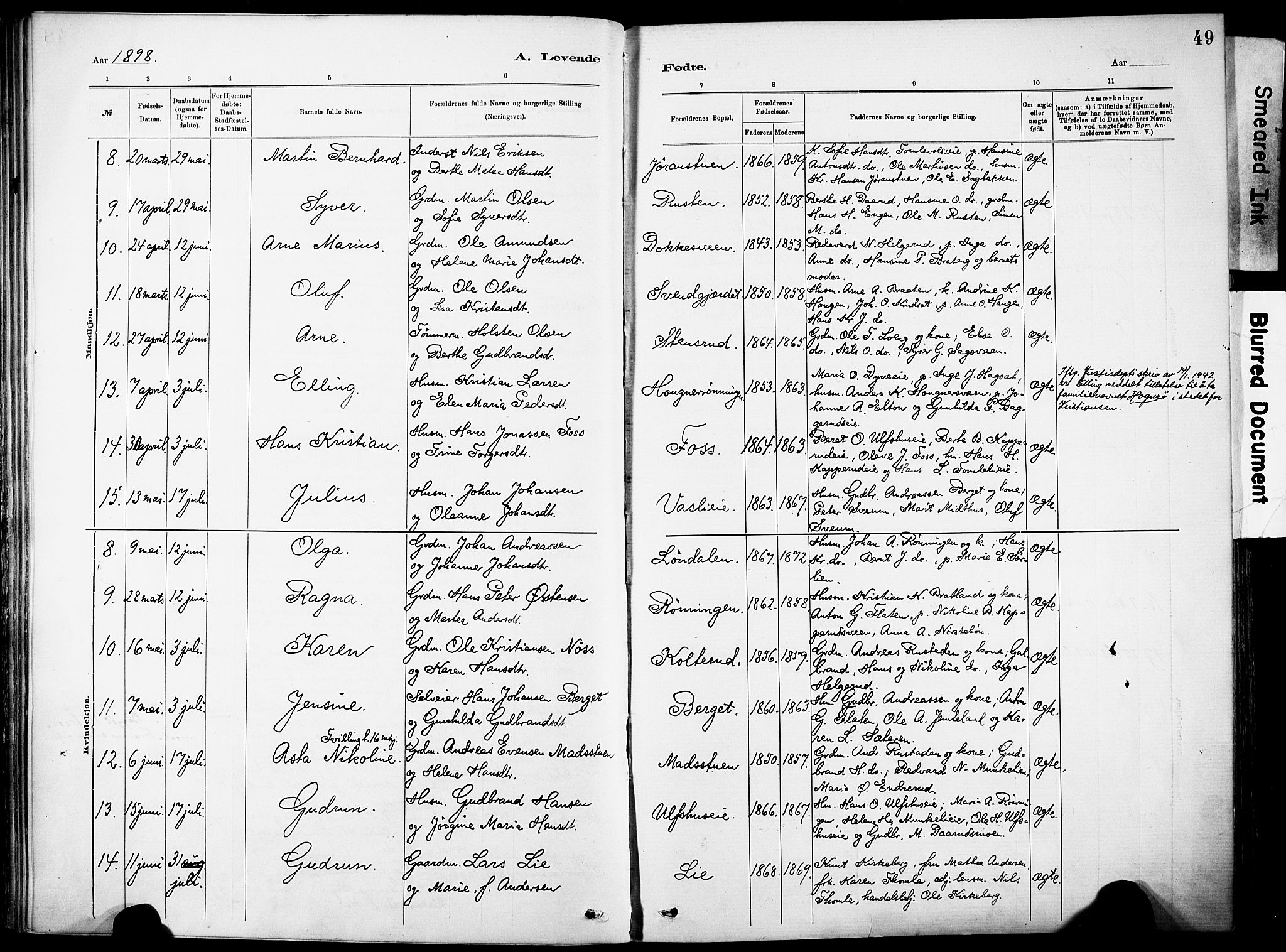 Nordre Land prestekontor, SAH/PREST-124/H/Ha/Haa/L0005: Parish register (official) no. 5, 1882-1903, p. 49