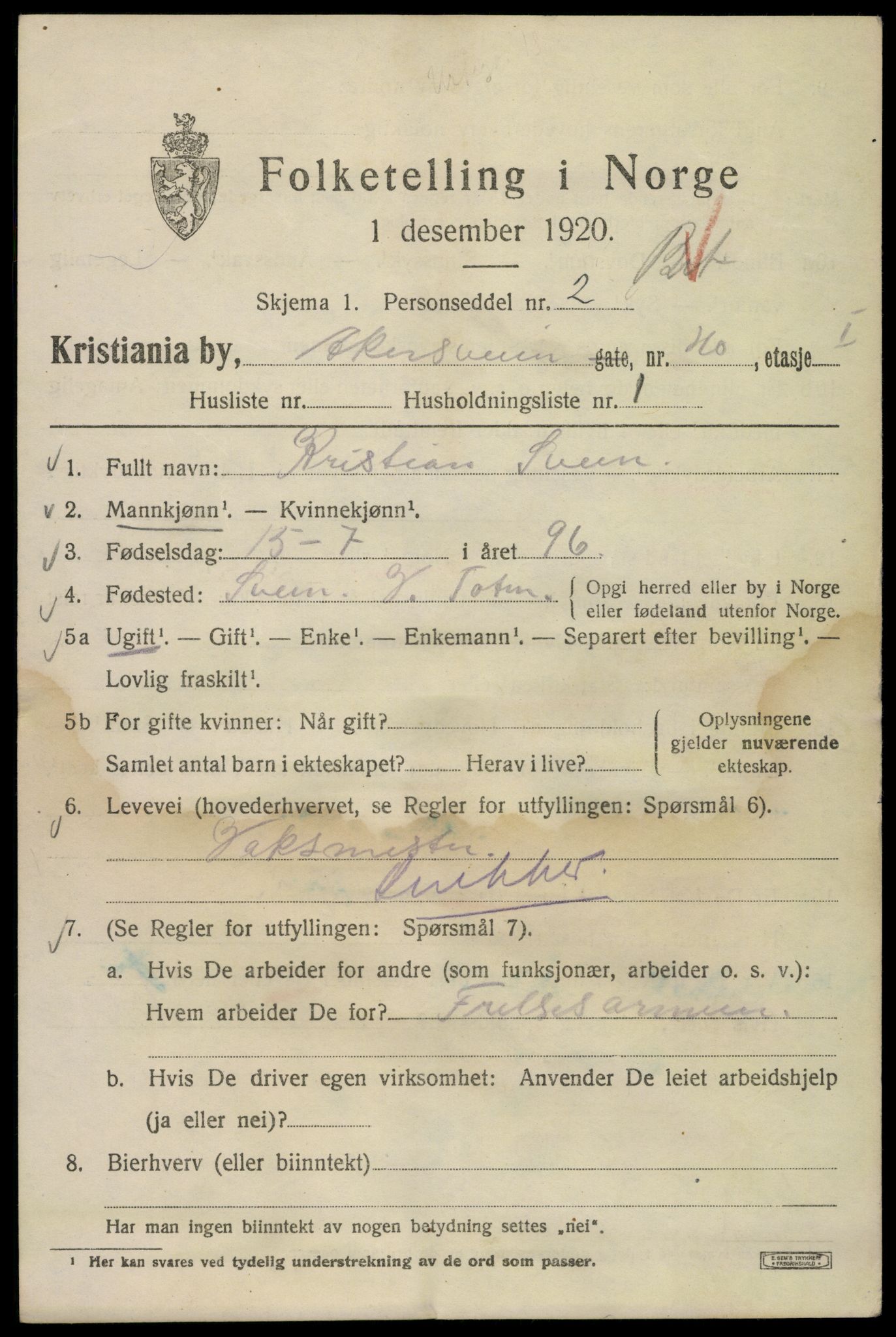 SAO, 1920 census for Kristiania, 1920, p. 140887