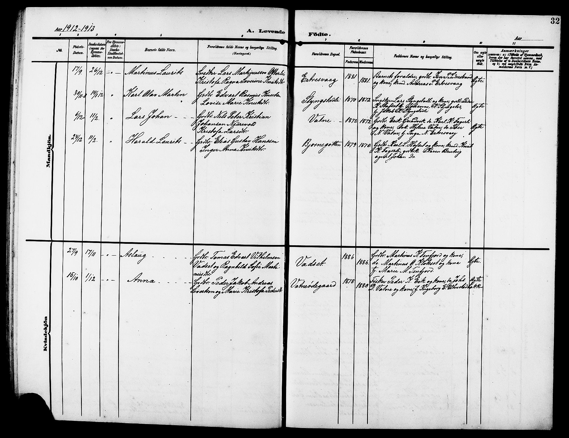 Ministerialprotokoller, klokkerbøker og fødselsregistre - Møre og Romsdal, AV/SAT-A-1454/525/L0377: Parish register (copy) no. 525C03, 1903-1917, p. 32