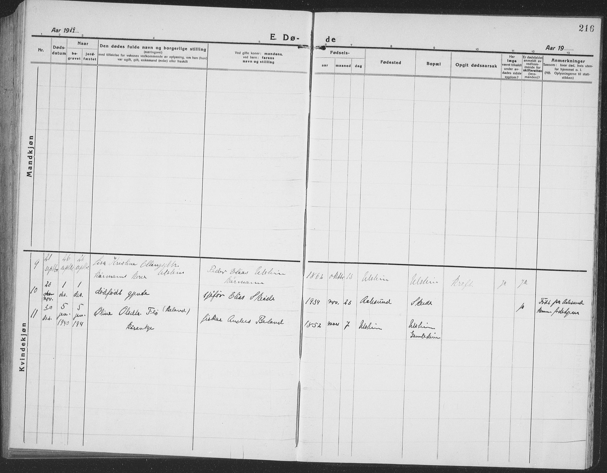 Ministerialprotokoller, klokkerbøker og fødselsregistre - Møre og Romsdal, SAT/A-1454/509/L0113: Parish register (copy) no. 509C03, 1923-1939, p. 216