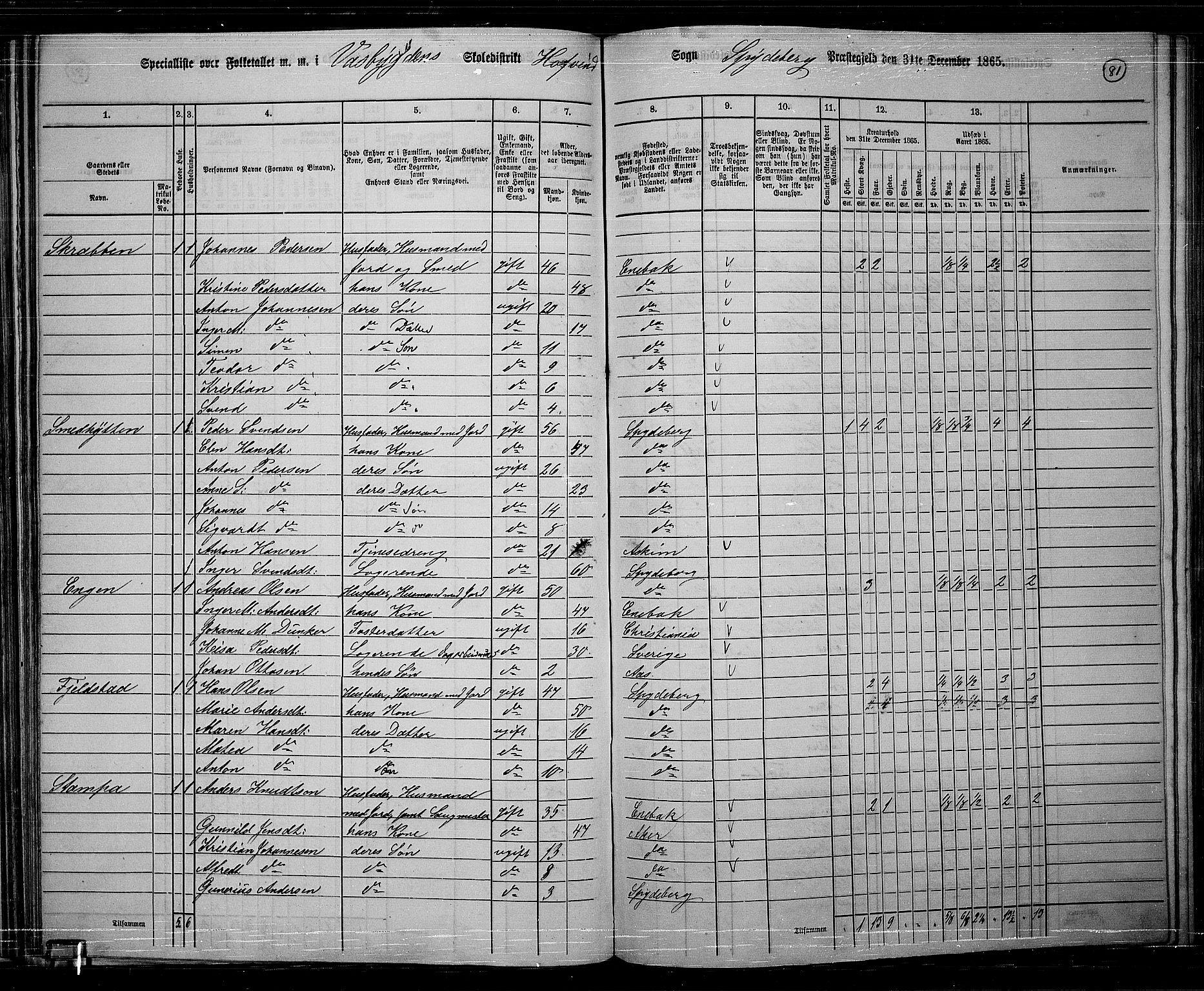 RA, 1865 census for Spydeberg, 1865, p. 72