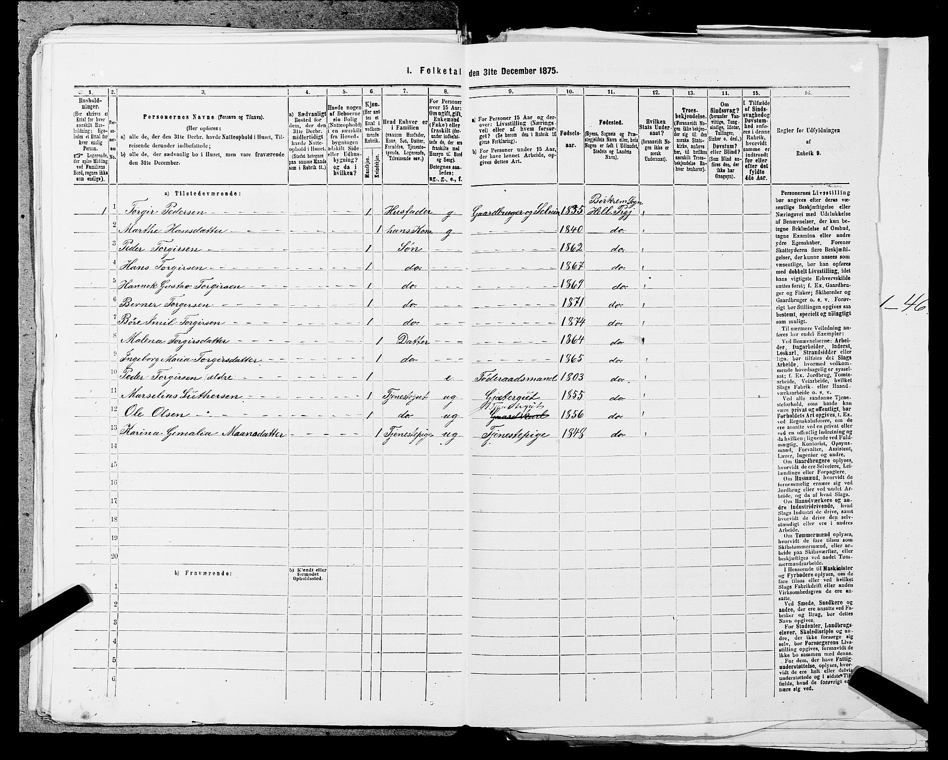 SAST, 1875 census for 1115P Helleland, 1875, p. 878