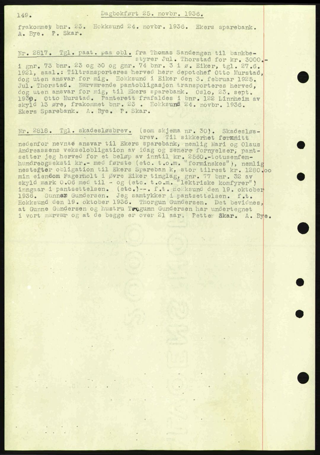 Eiker, Modum og Sigdal sorenskriveri, SAKO/A-123/G/Ga/Gab/L0034: Mortgage book no. A4, 1936-1937, Diary no: : 2817/1936