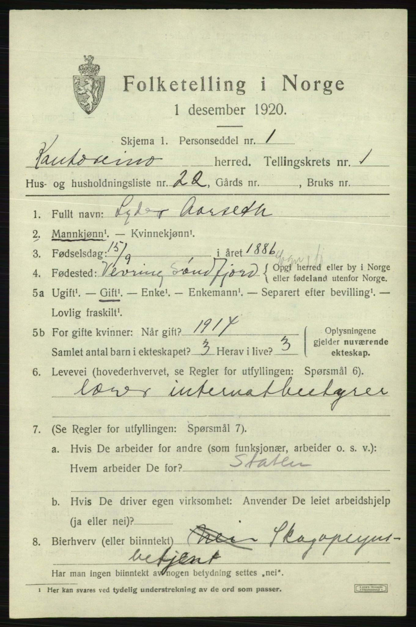 SATØ, 1920 census for Kautokeino, 1920, p. 645