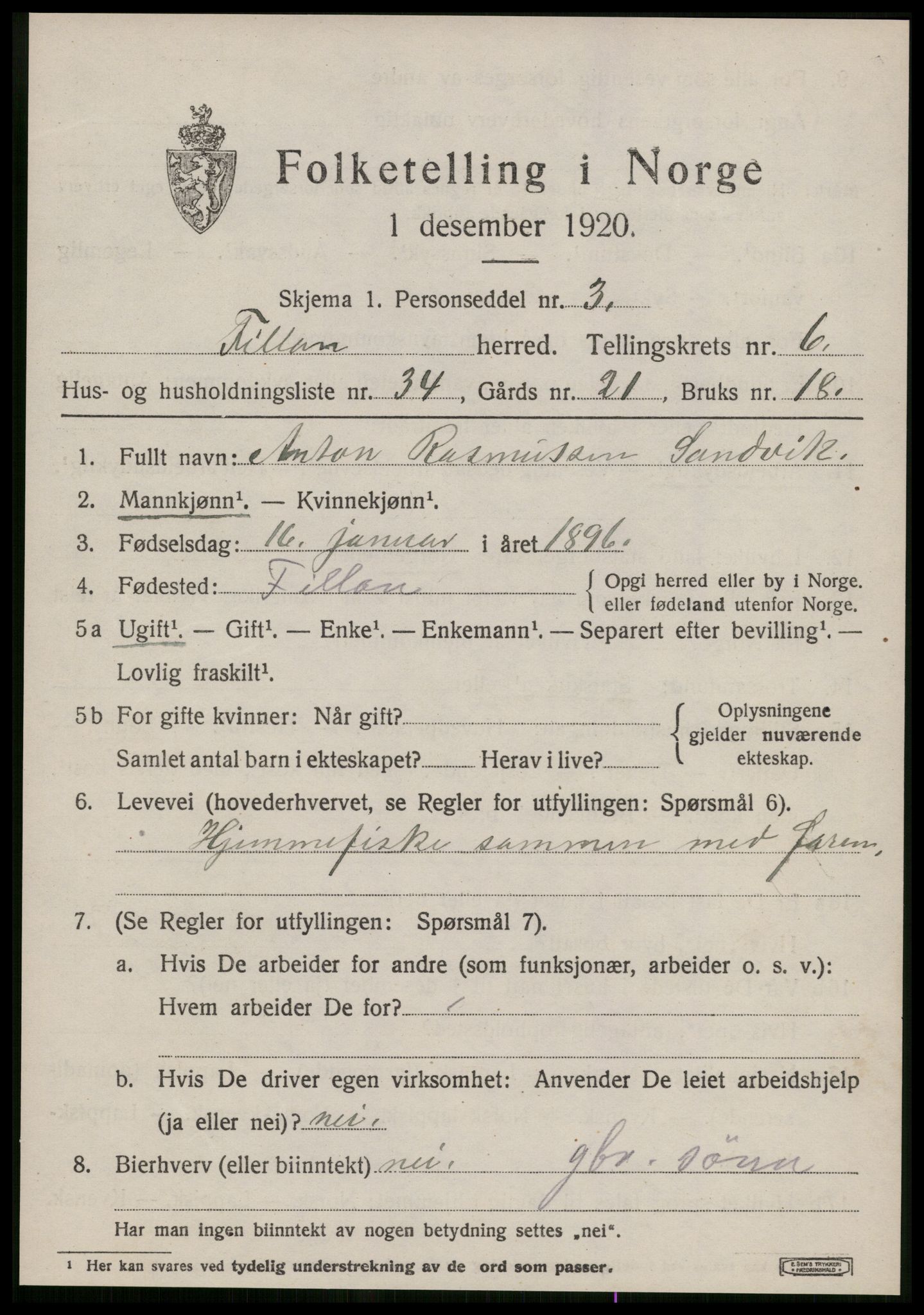 SAT, 1920 census for Fillan, 1920, p. 2978