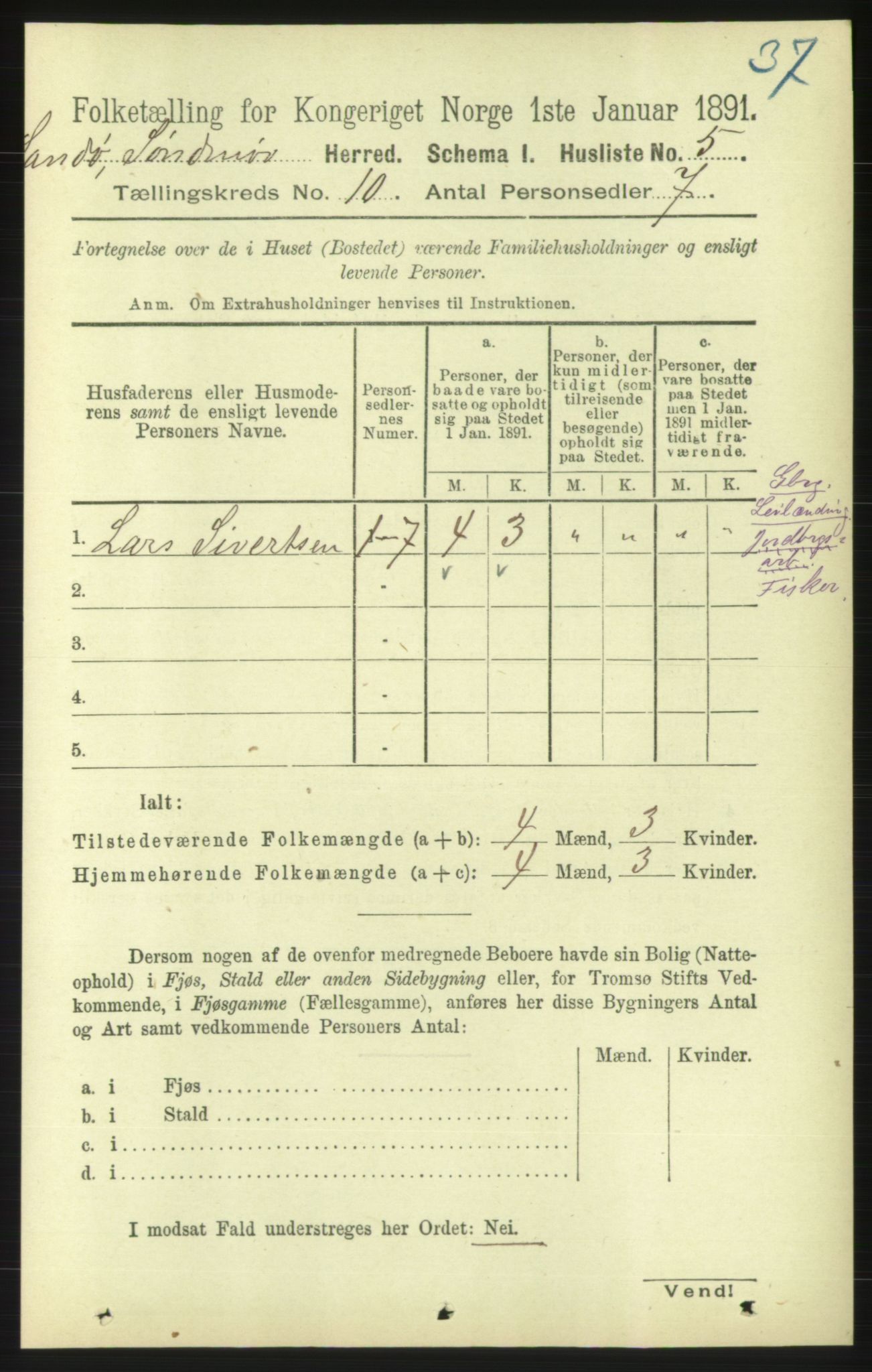RA, 1891 census for 1514 Sande, 1891, p. 1752