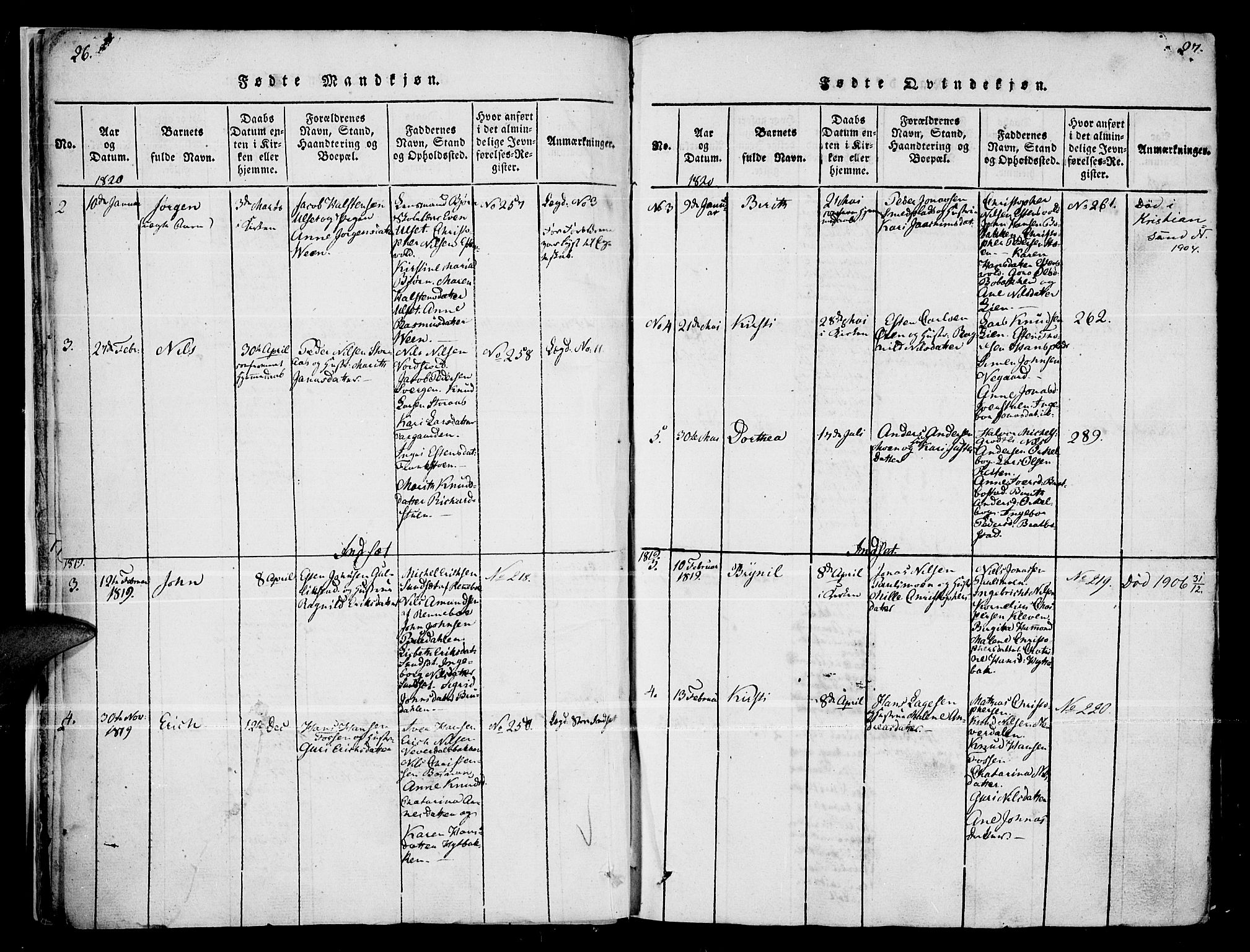 Kvikne prestekontor, SAH/PREST-064/H/Ha/Haa/L0004: Parish register (official) no. 4, 1815-1840, p. 26-27
