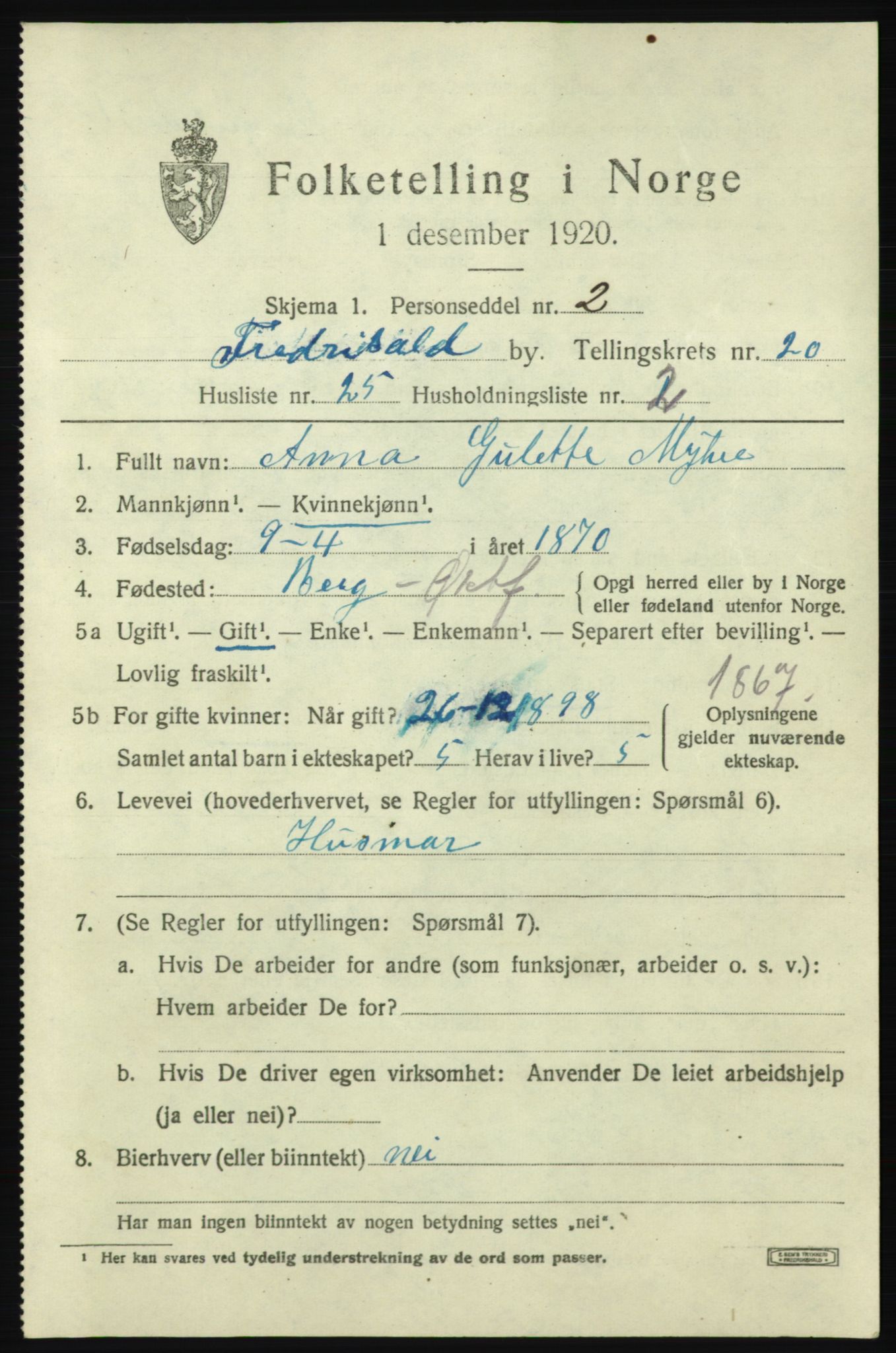 SAO, 1920 census for Fredrikshald, 1920, p. 29704