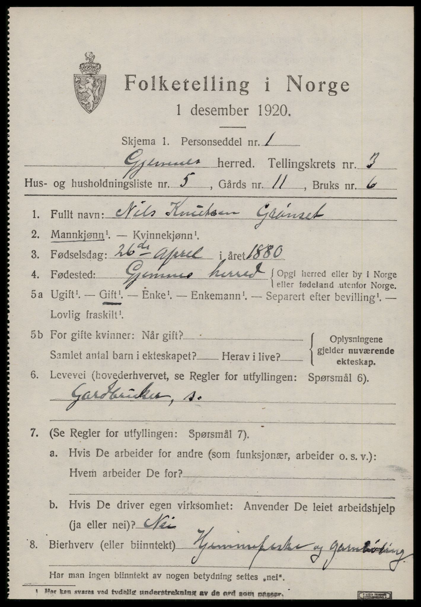 SAT, 1920 census for Gjemnes, 1920, p. 1242