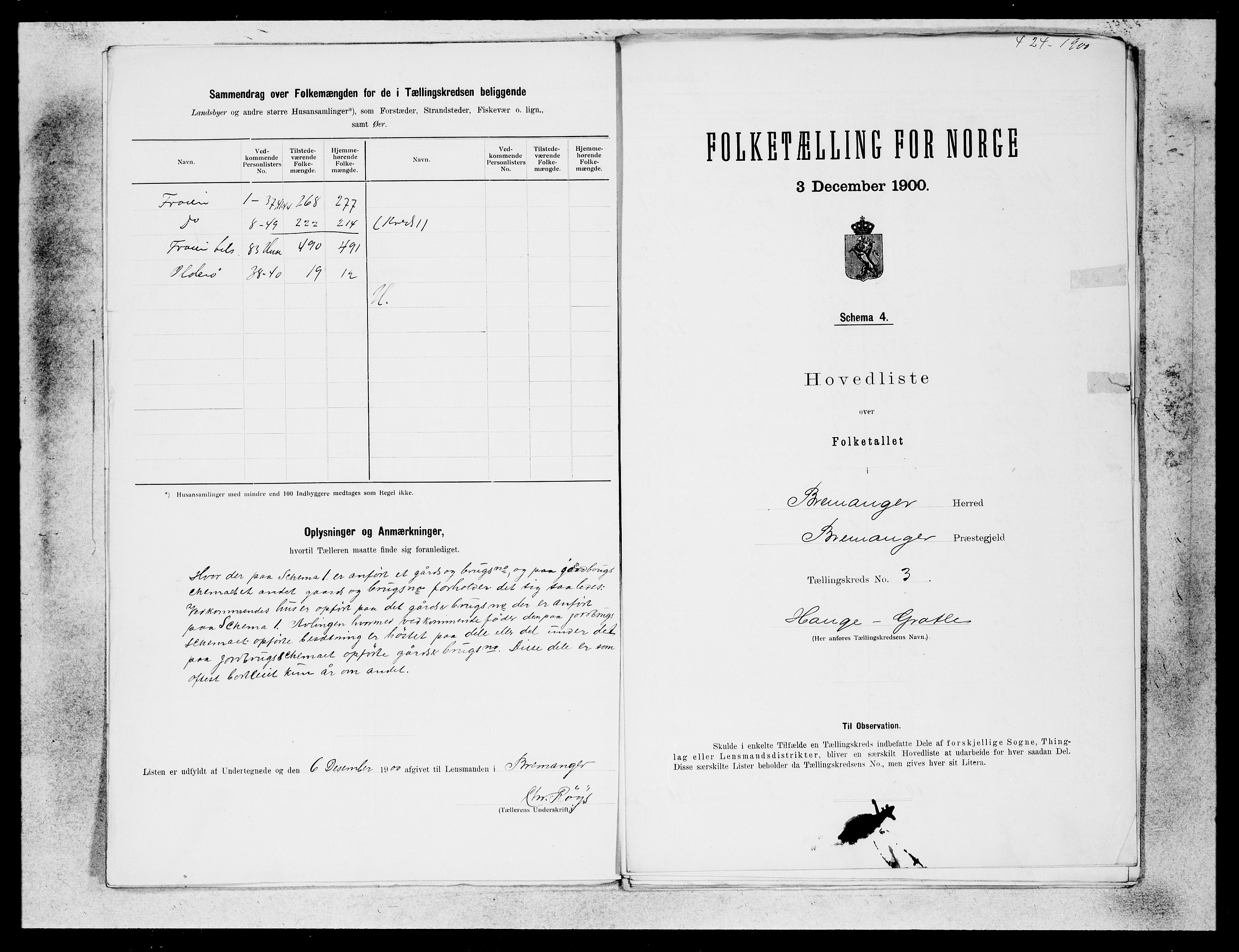SAB, 1900 census for Bremanger, 1900, p. 5