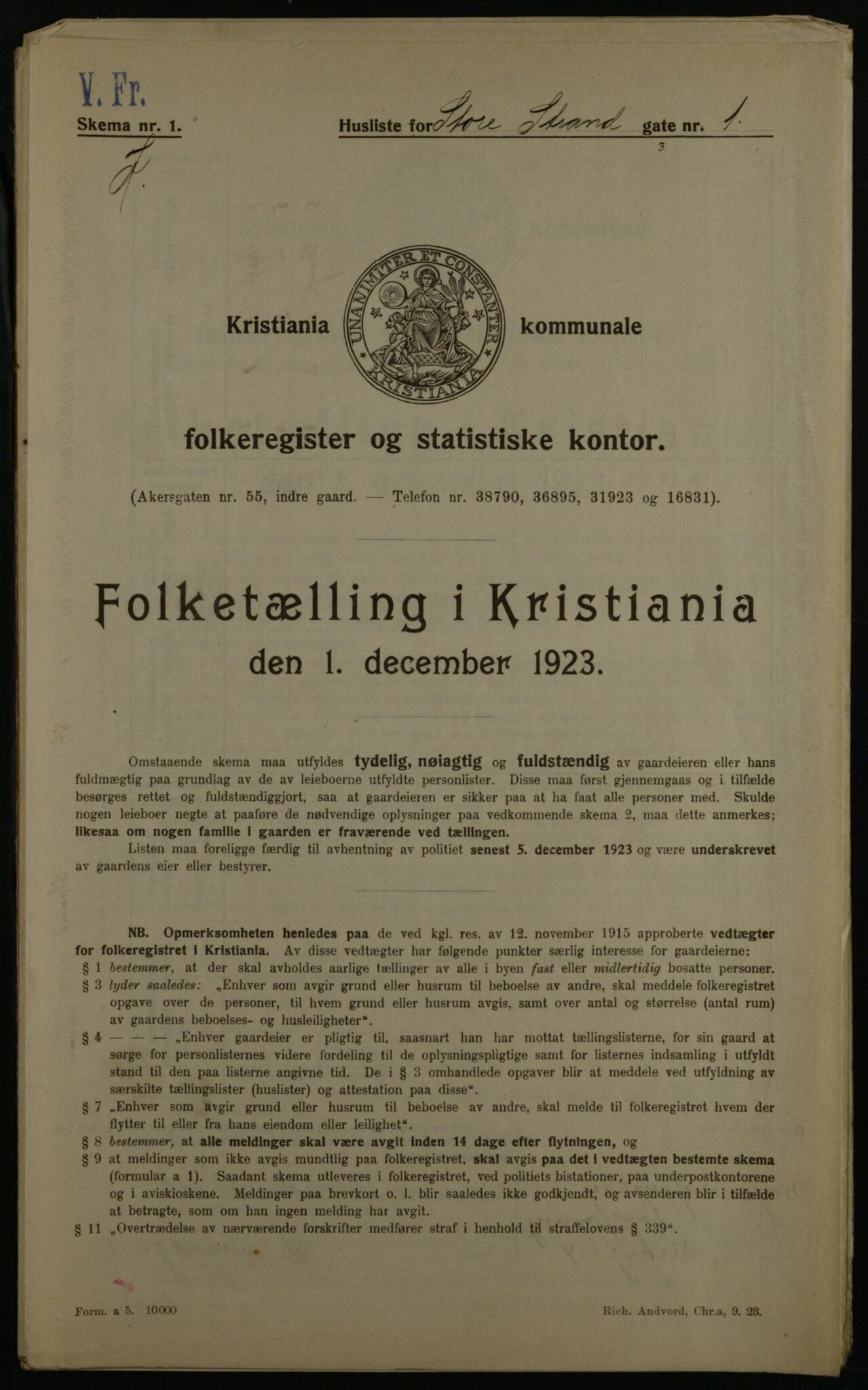 OBA, Municipal Census 1923 for Kristiania, 1923, p. 29933