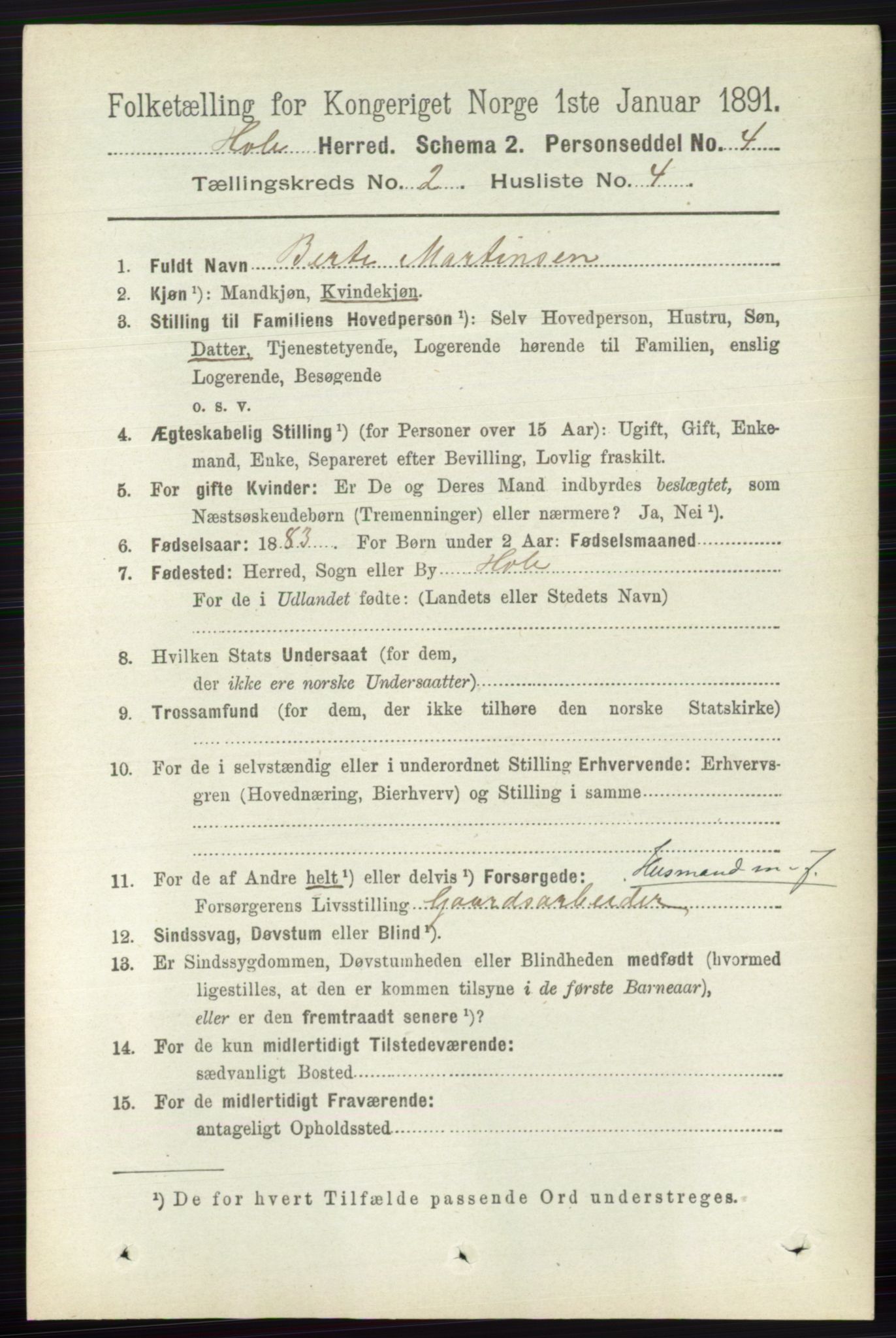 RA, 1891 census for 0612 Hole, 1891, p. 753