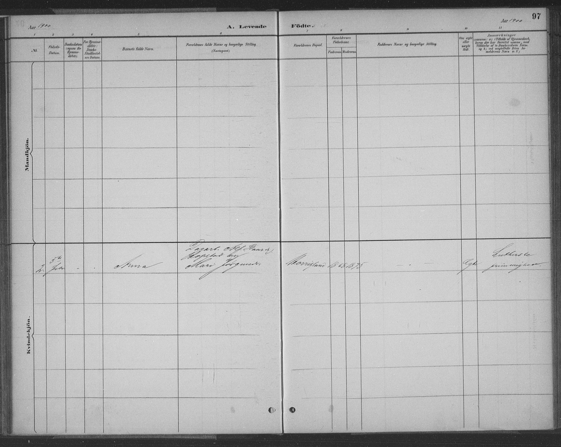 Vennesla sokneprestkontor, AV/SAK-1111-0045/Fa/Fac/L0009: Parish register (official) no. A 9, 1884-1901, p. 97