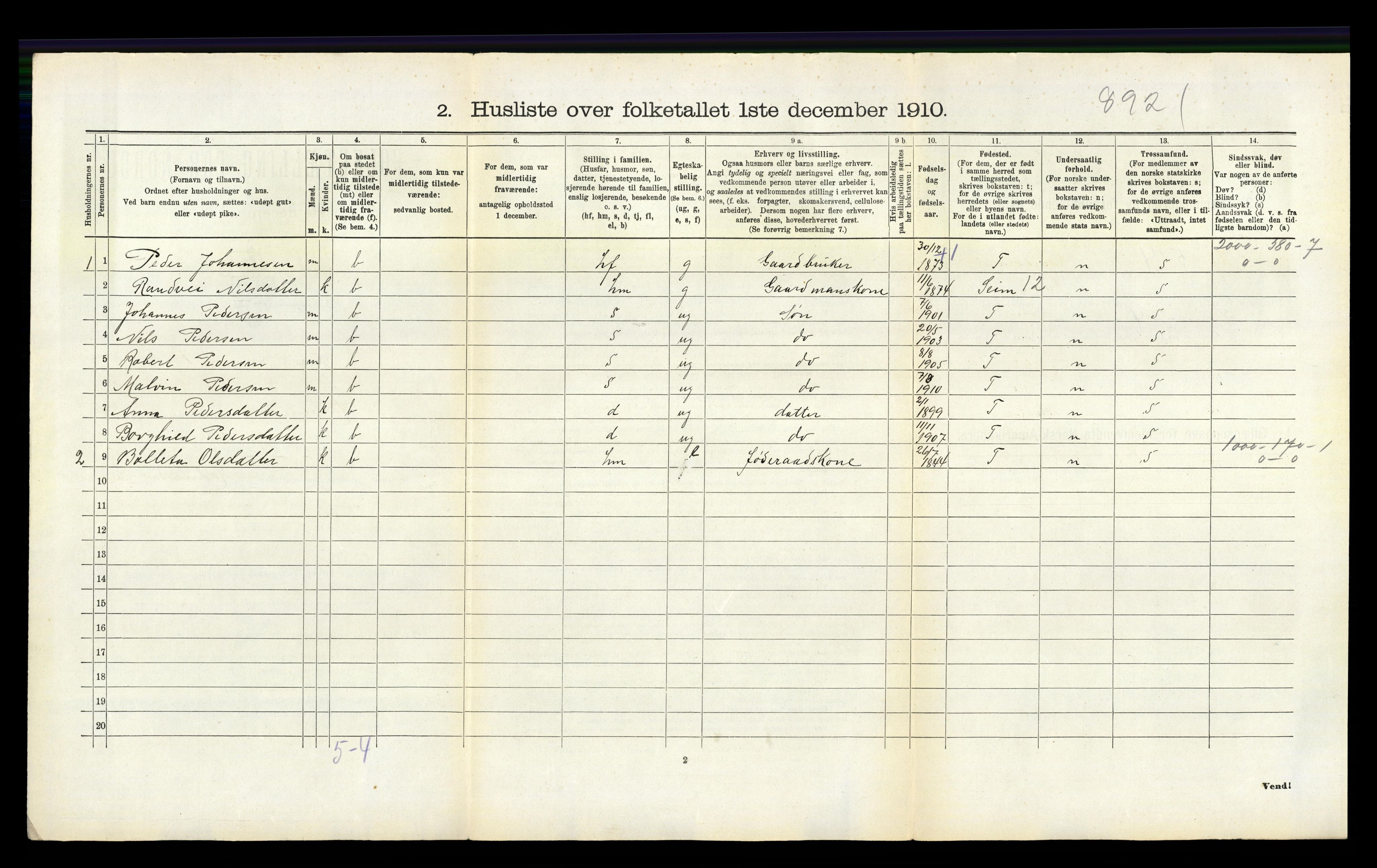 RA, 1910 census for Hamre, 1910, p. 239