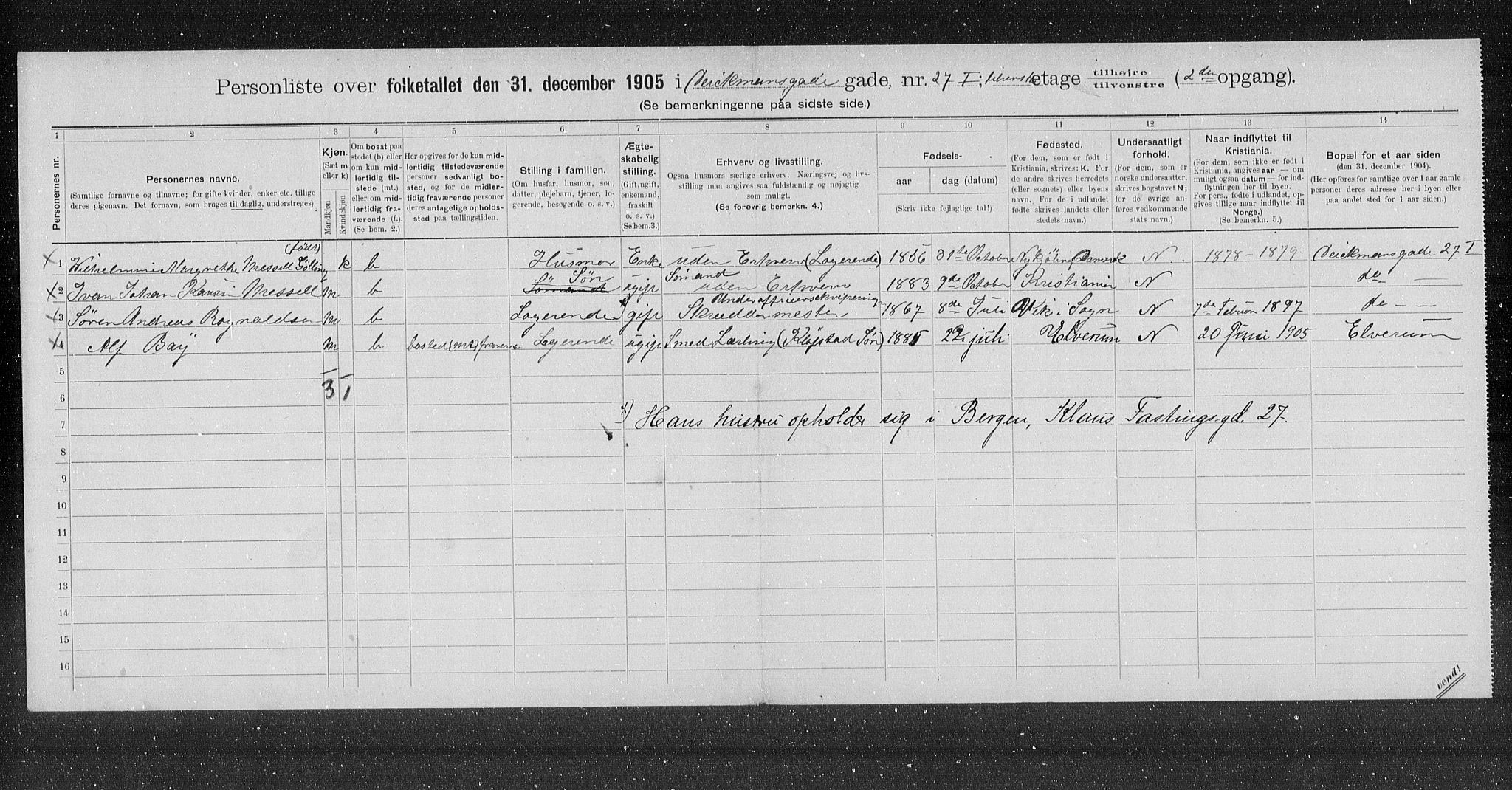 OBA, Municipal Census 1905 for Kristiania, 1905, p. 8202