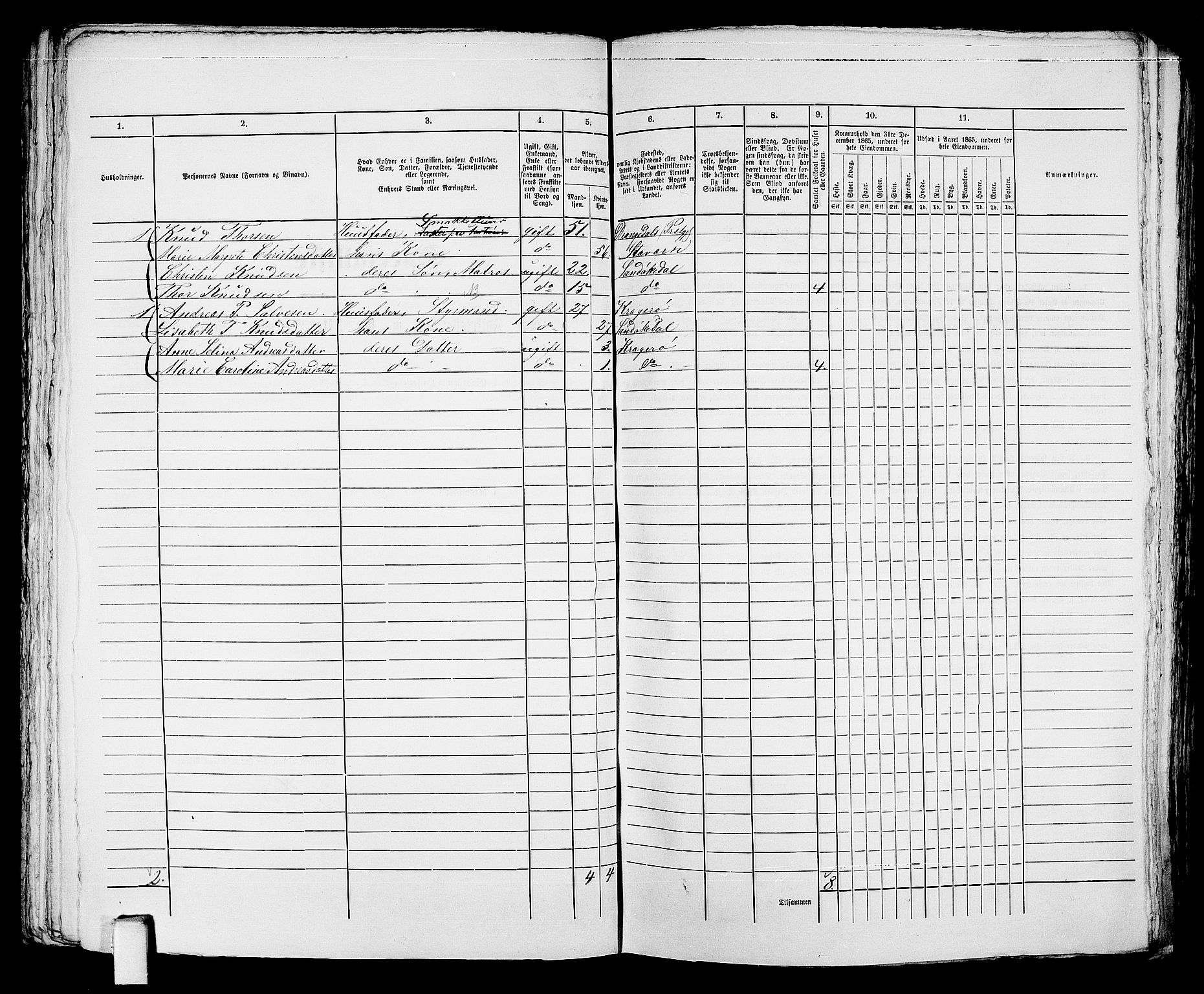 RA, 1865 census for Kragerø/Kragerø, 1865, p. 198